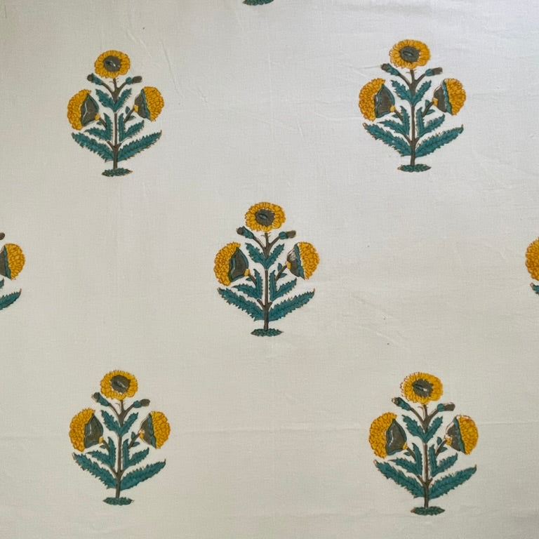 Pattern of stylized trees with yellow flowers on a white background