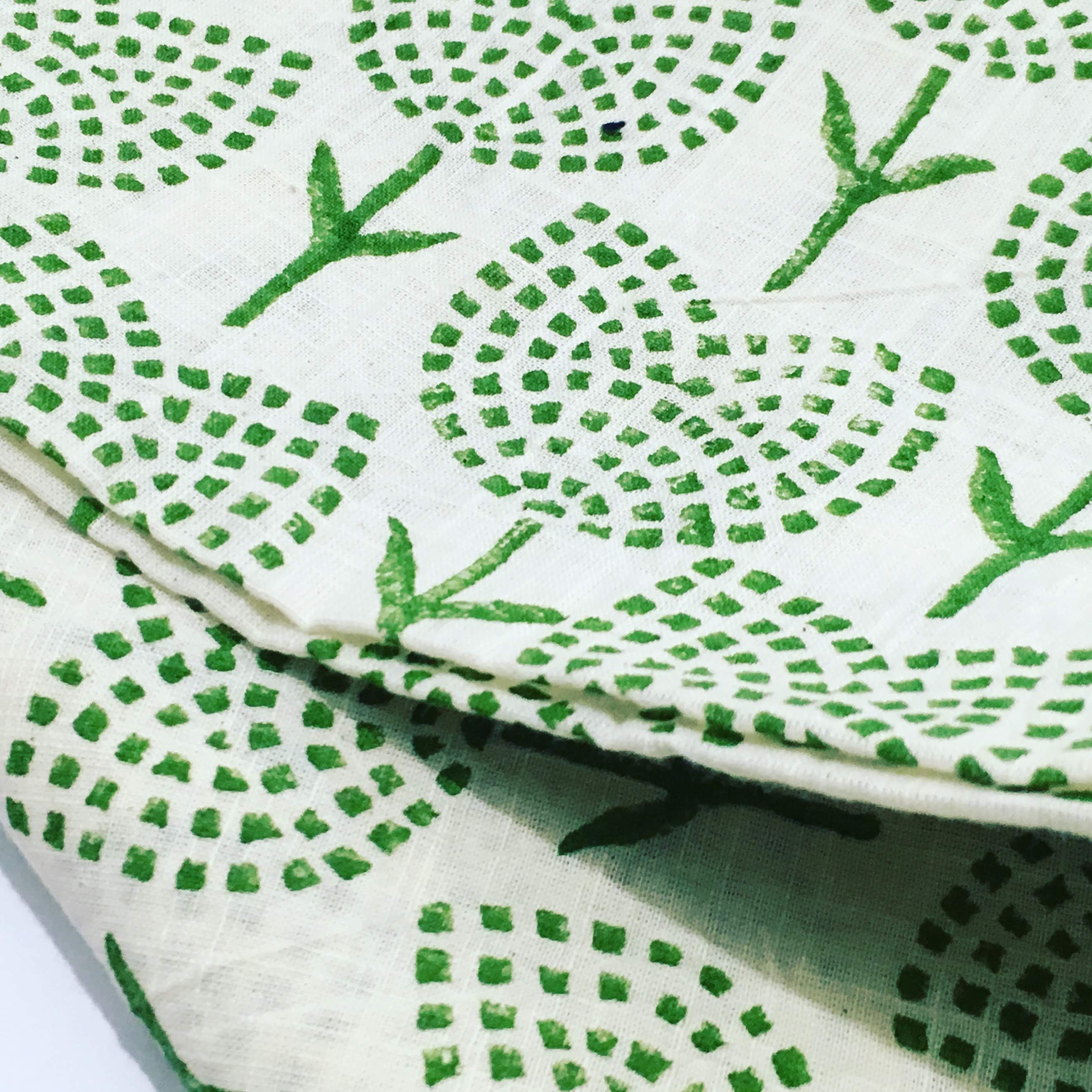 Close-up of a green and white patterned fabric