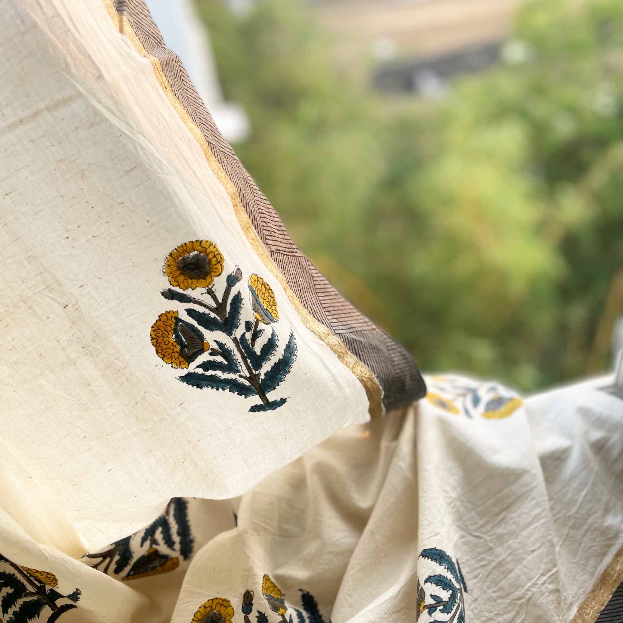 Mustard and Teal Cotton Drapes