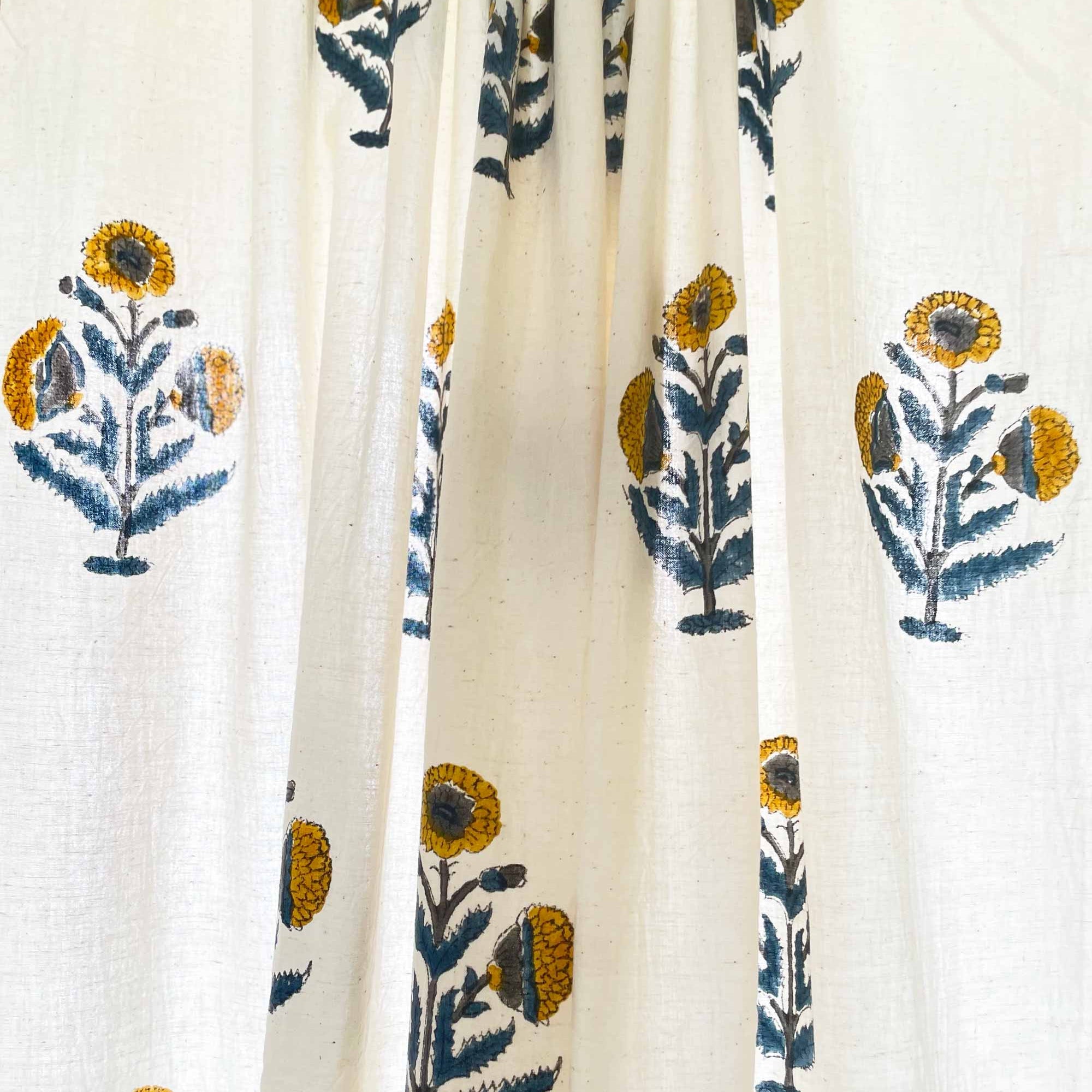 Mustard Blue Poppy Curtains By DesiCrafts