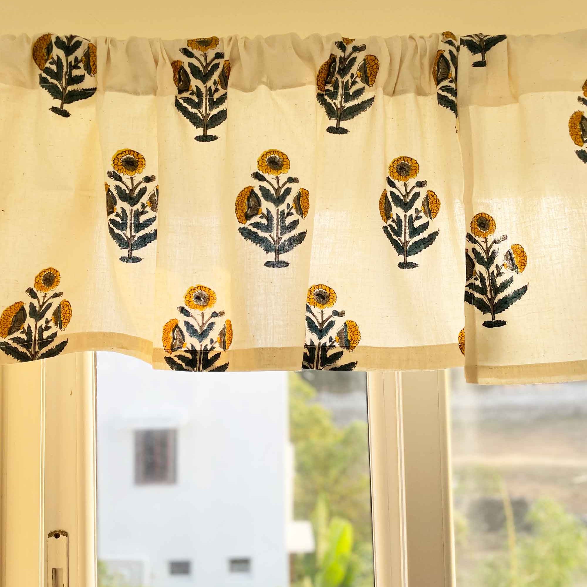 Hand Block Printed Mustard Poppy Curtains