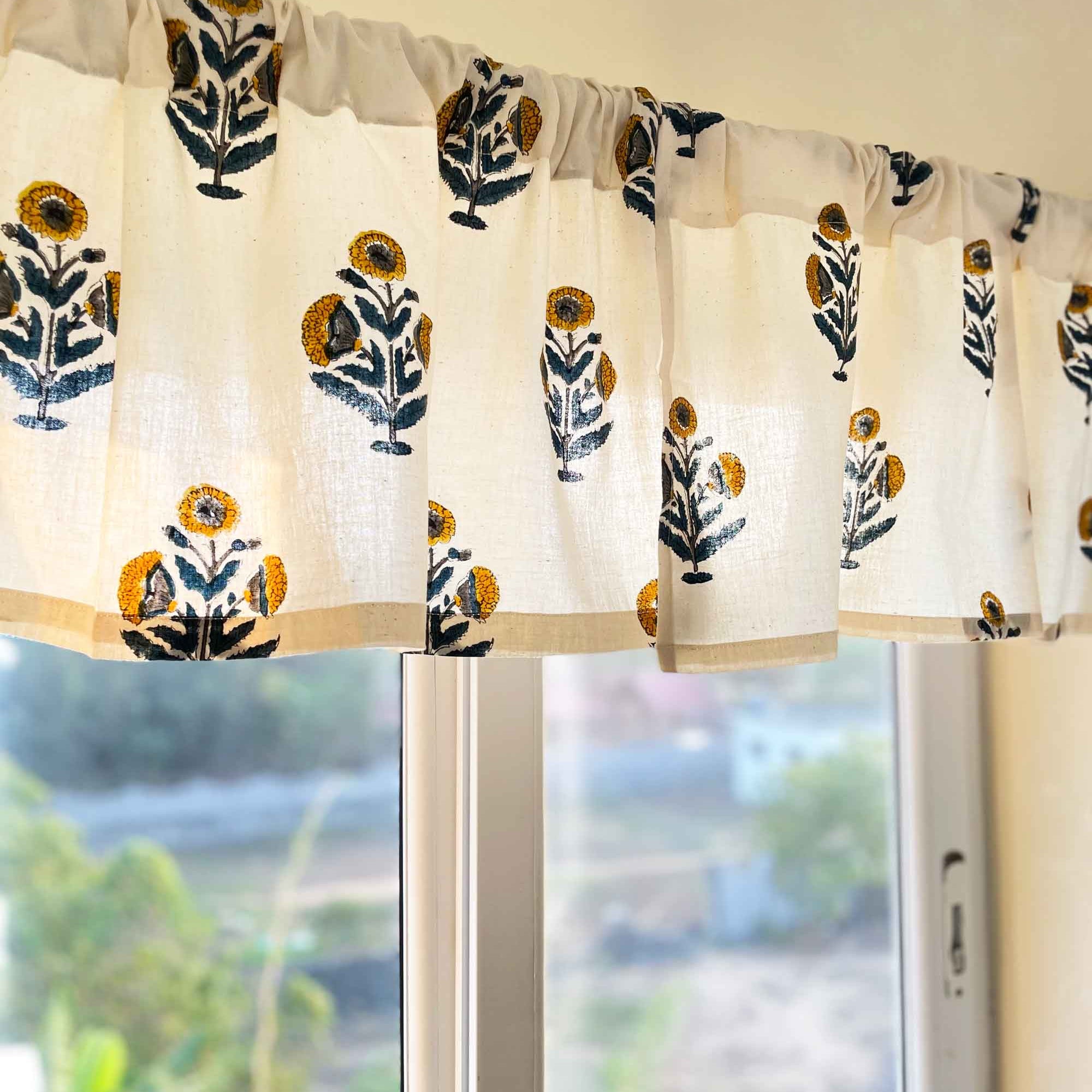 Mustard and Blue Poppy Cafe Curtains By DesiCrafts