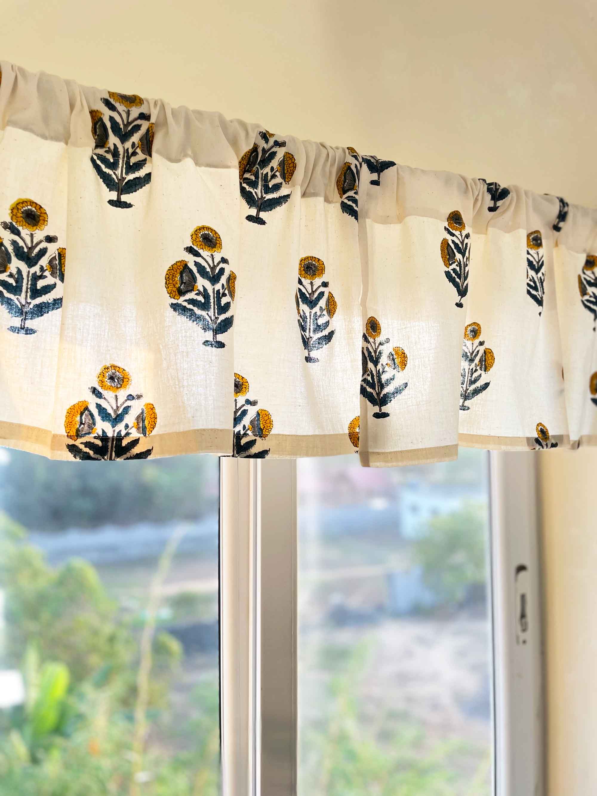 Mustard and Blue Poppy Cafe Curtains By DesiCrafts