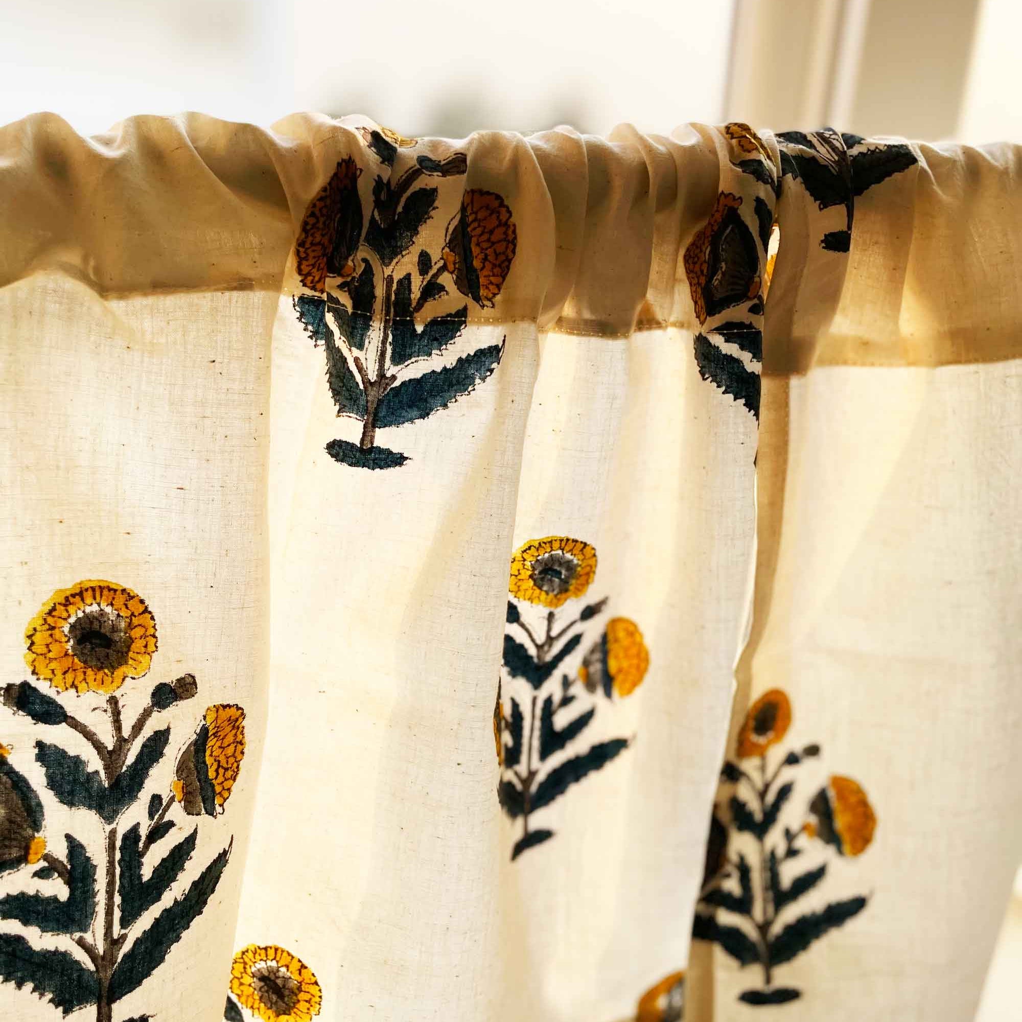 Hand Block Printed Poppy Print Cafe Curtains