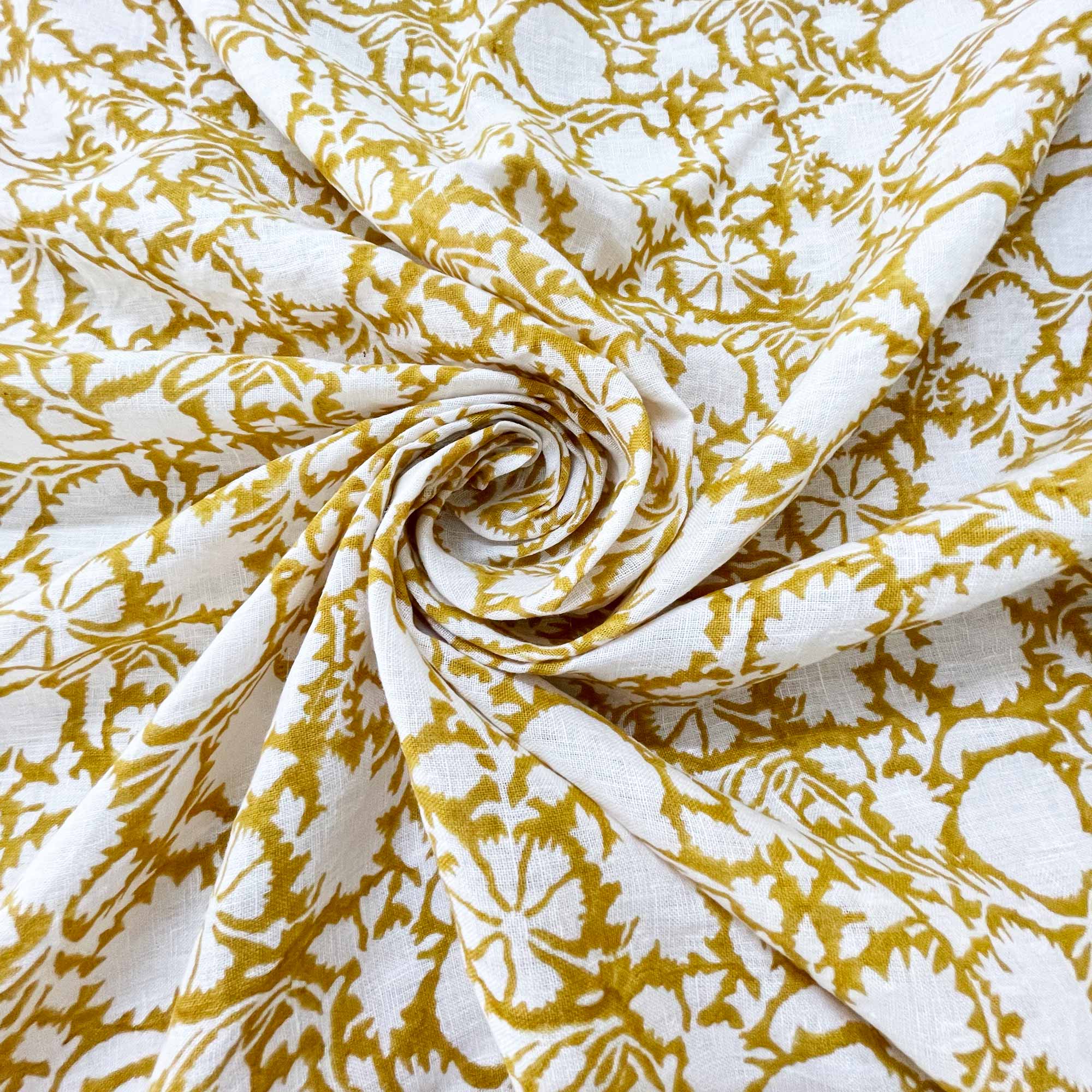 Block printed linen kalamkari fabric