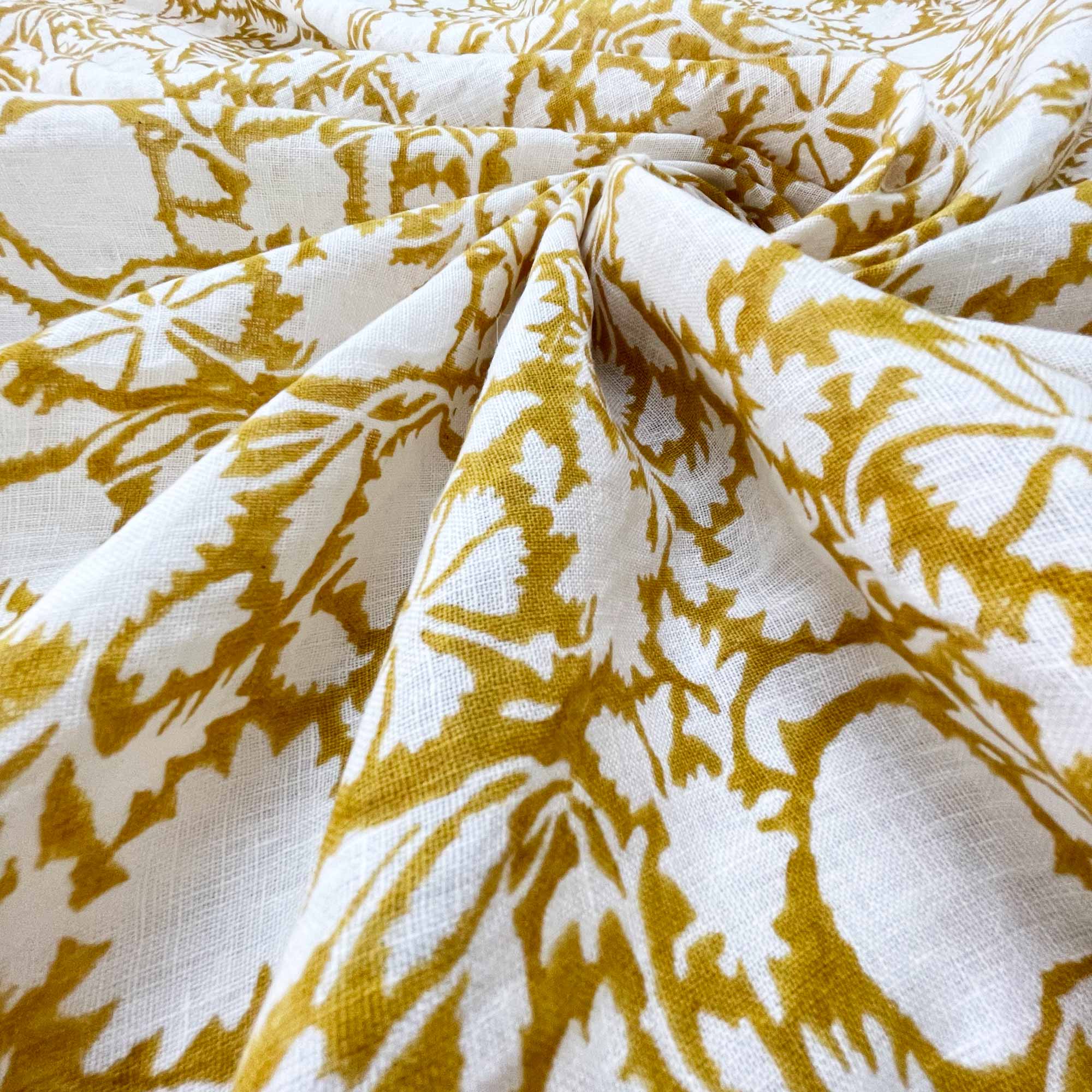 Block Printed Linen in Mustard