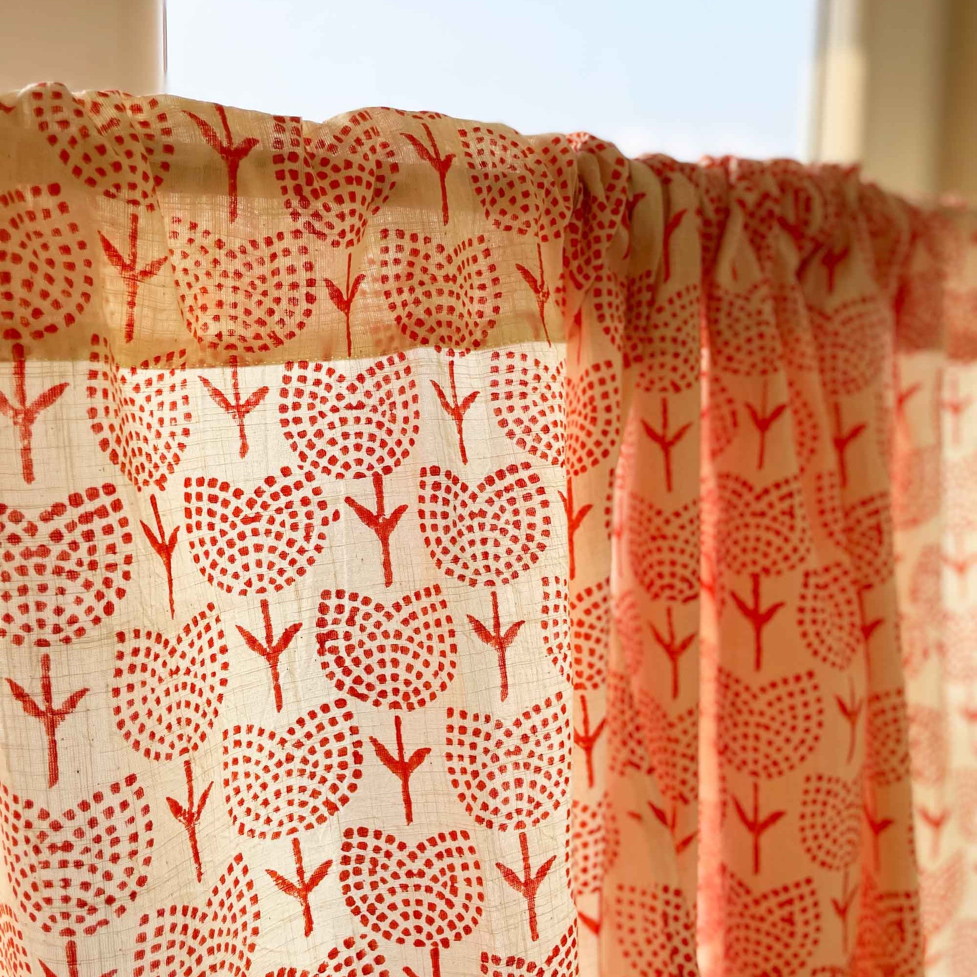orange tulips block printed kitchen valance