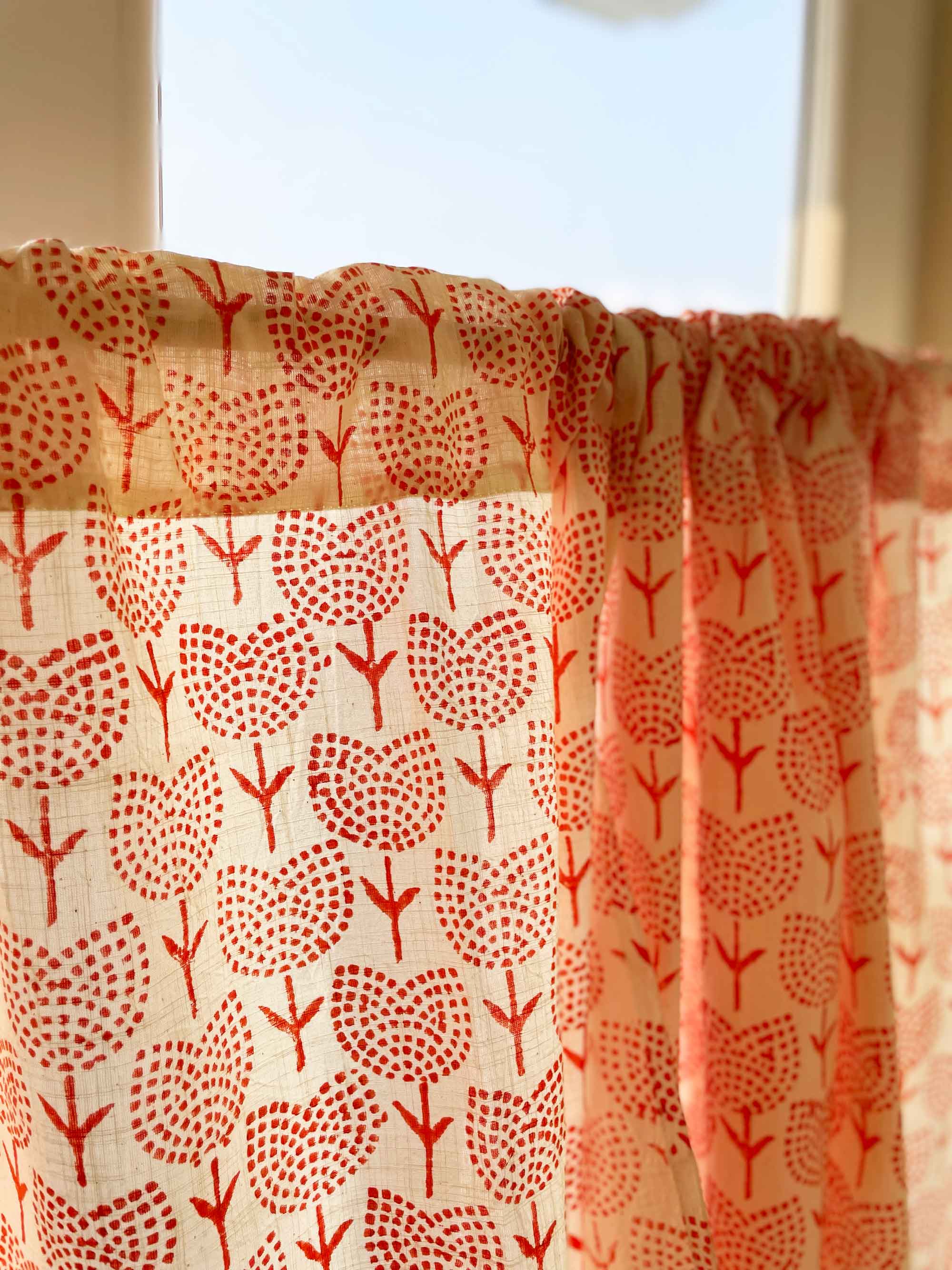 orange tulips block printed kitchen valance