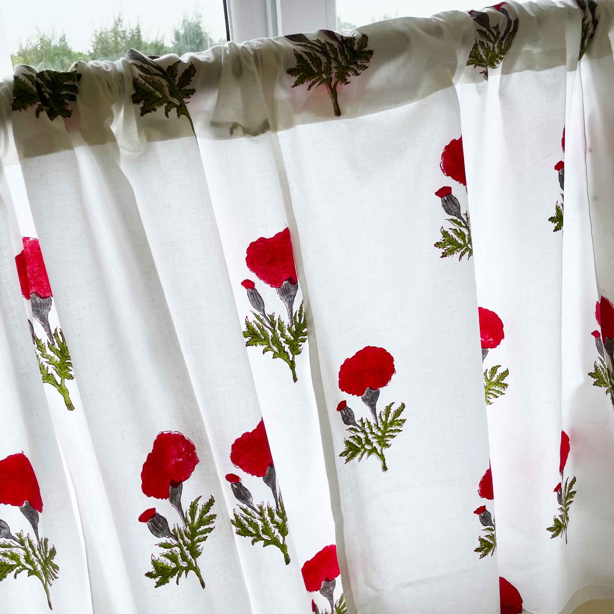 Red and Green Marigold Cafe Curtains