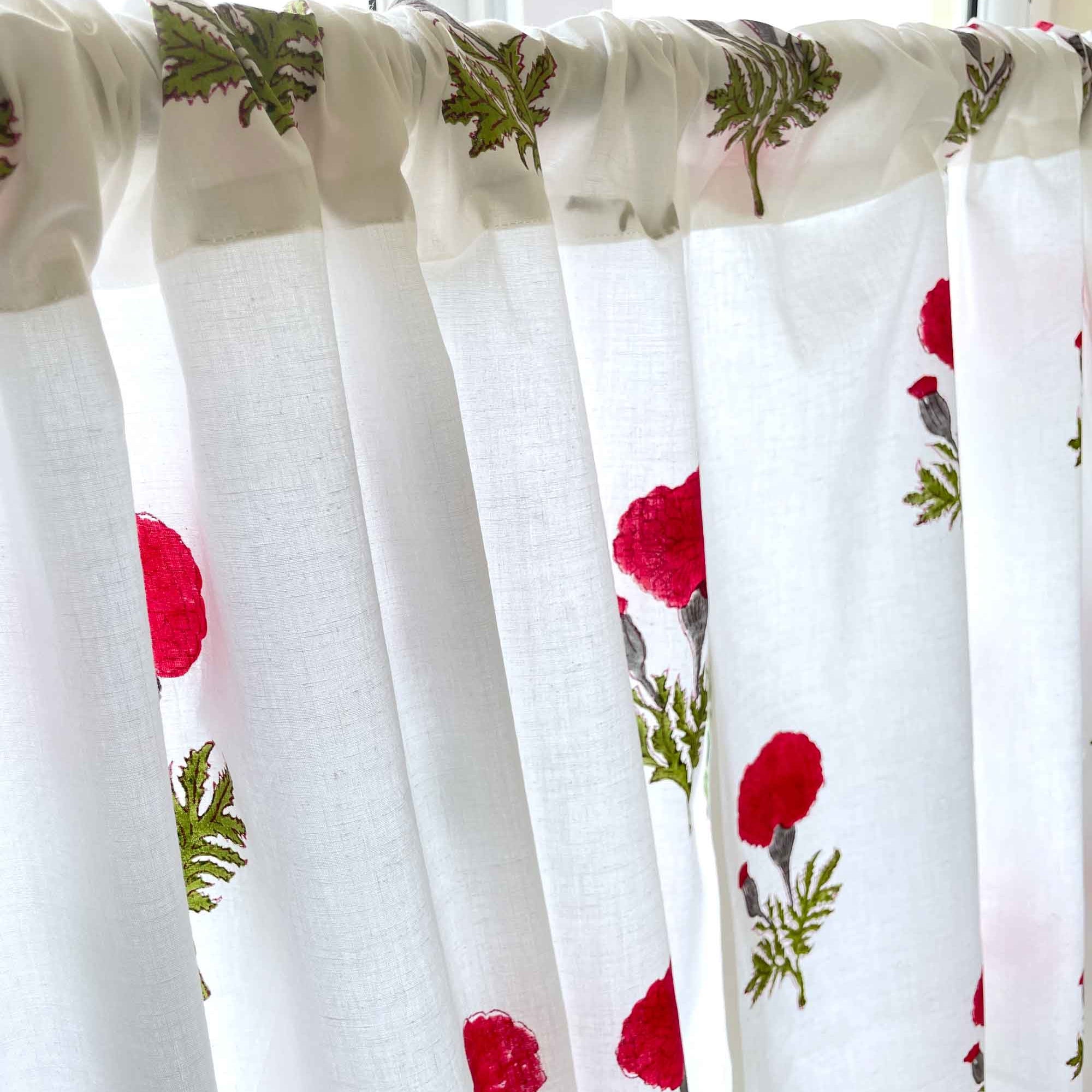 Block Printed Red and White Kitchen Valance