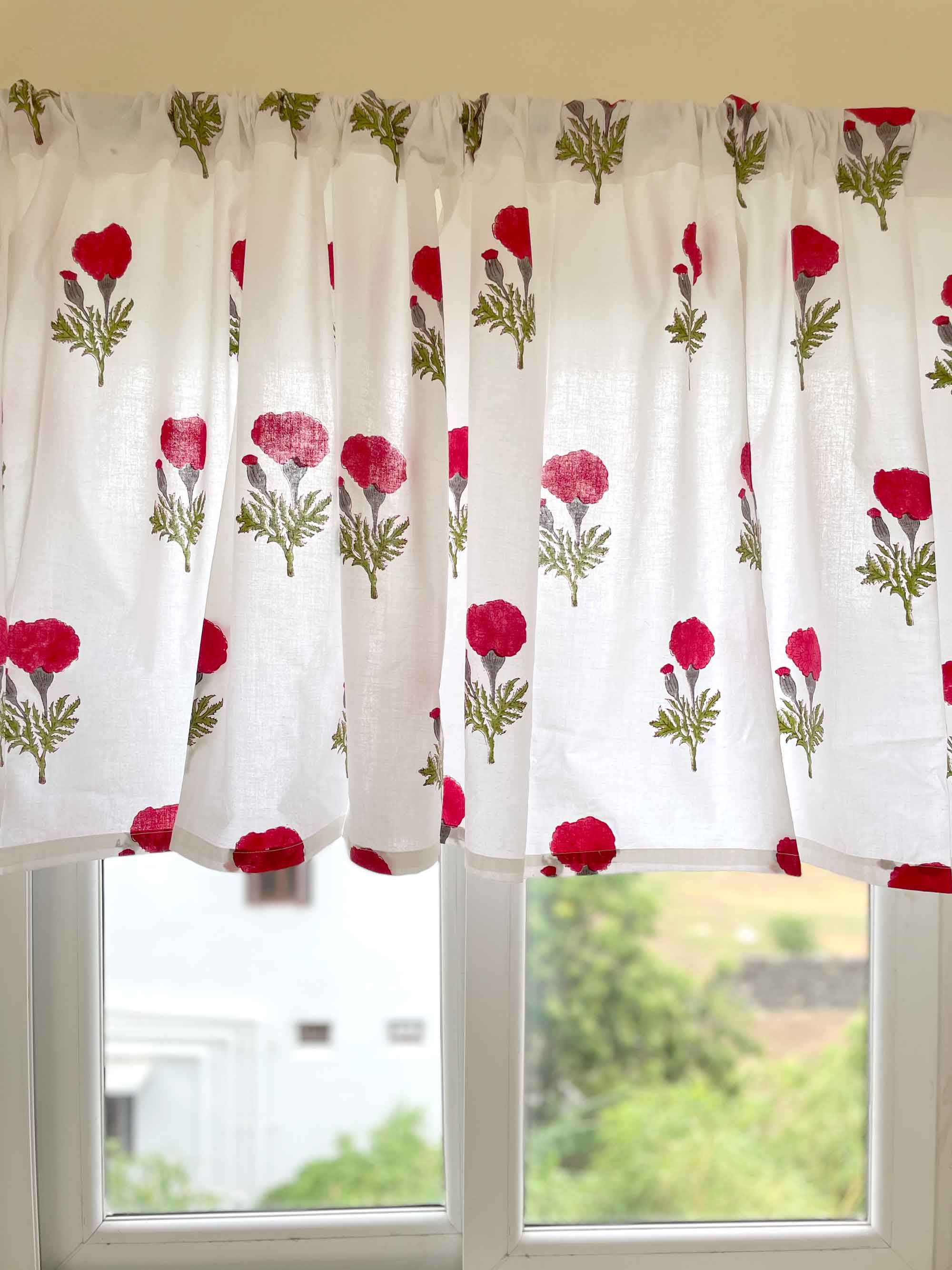 Block Printed Red and White Kitchen Valance