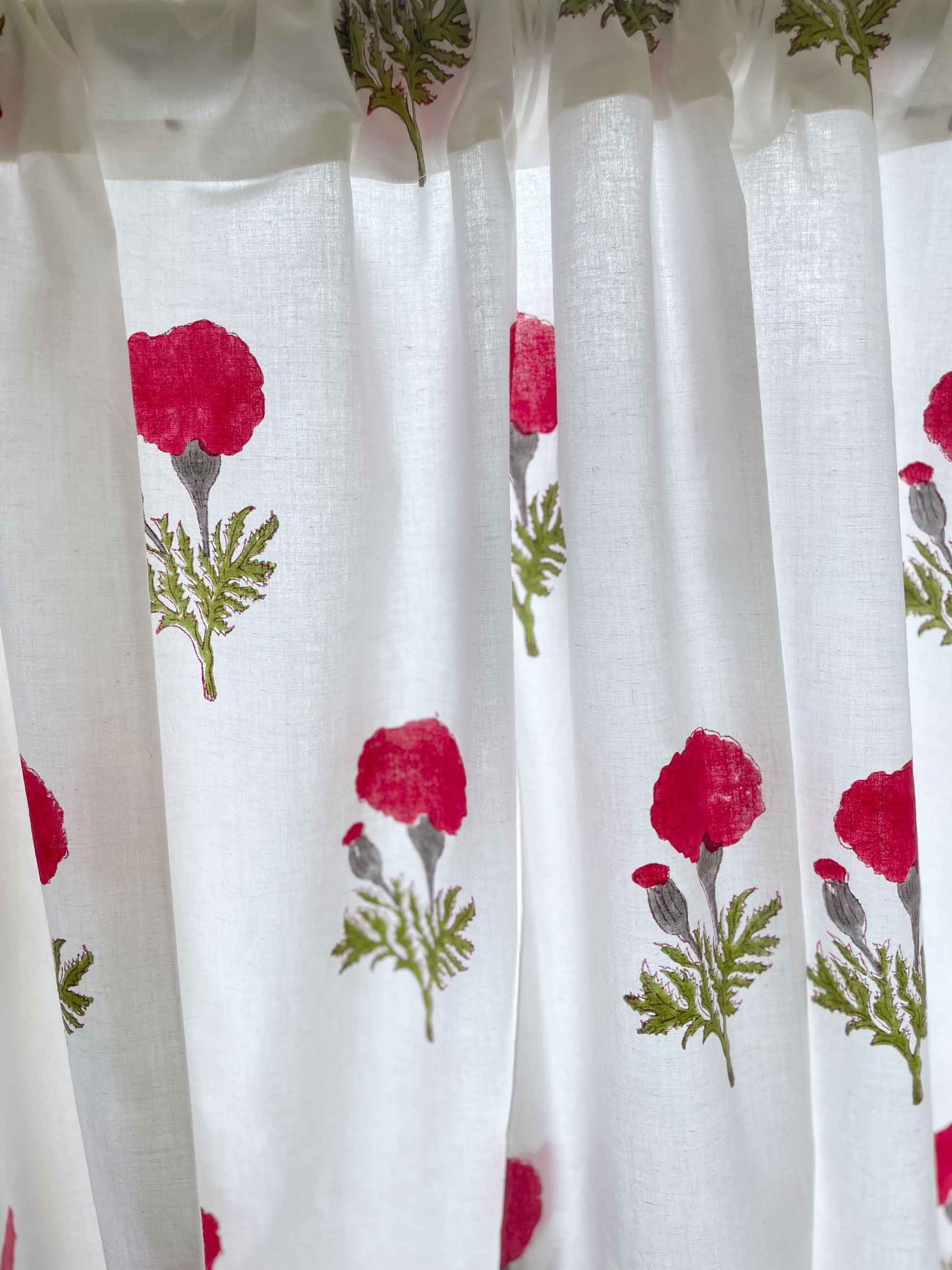 Block Printed Red and White Kitchen Valance