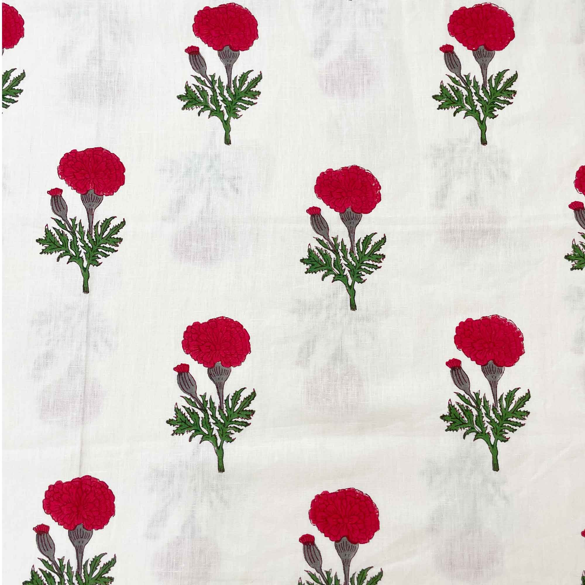 Red and Green Marigold Print Cafe Curtains By DesiCrafts