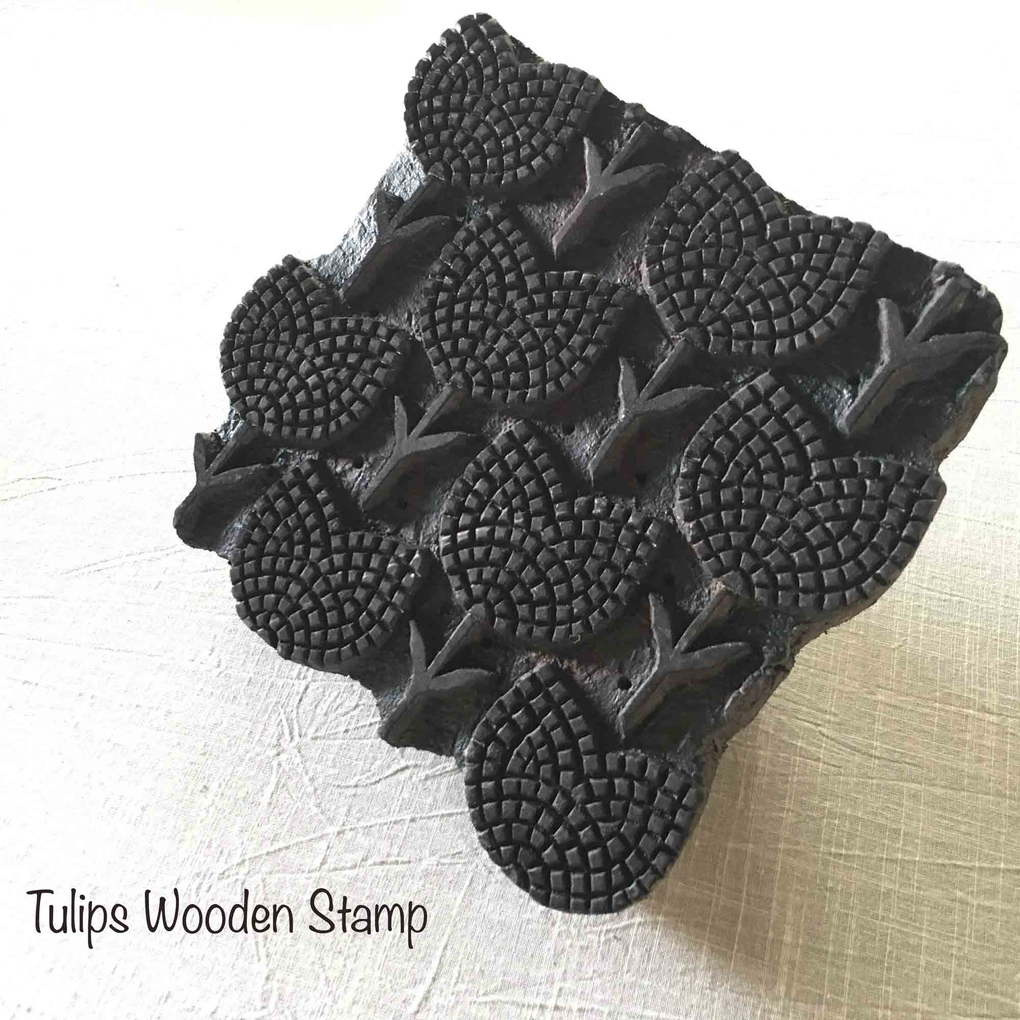 wooden block print tulips cafe curtains