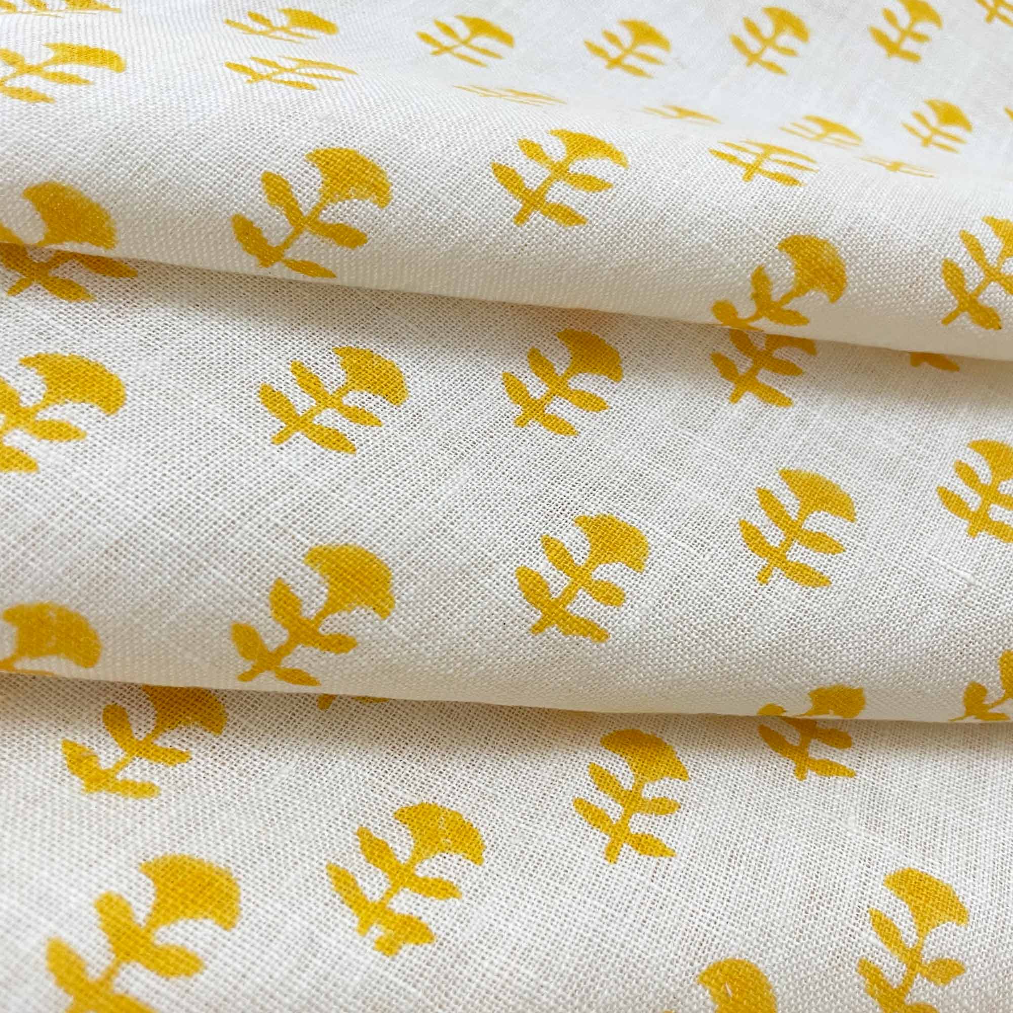 Block Printed Floral Linen Fabric