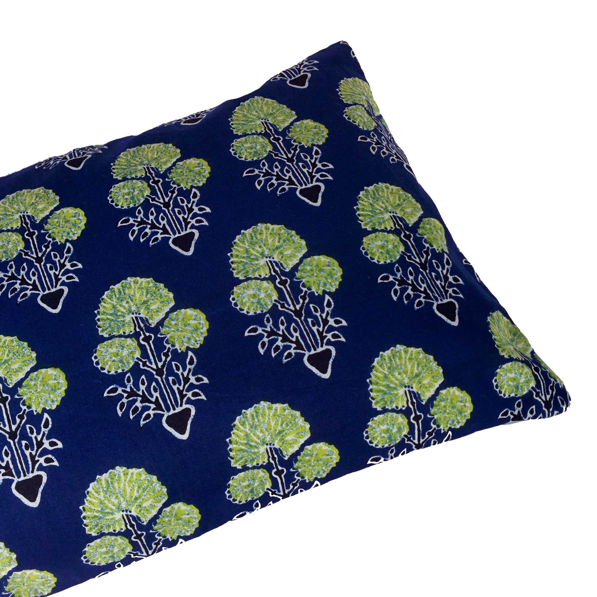 Blue and Green Floral Cotton Lumber Pillow Cover