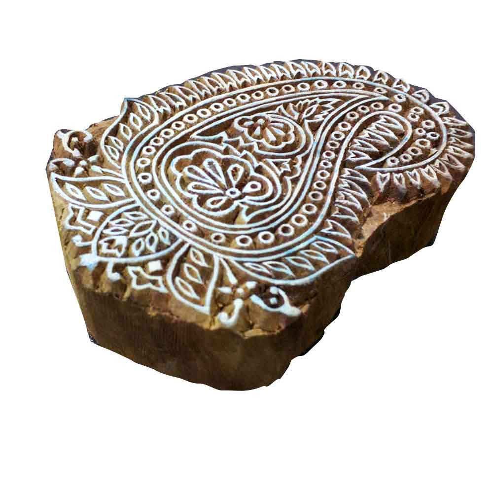 Intricate carving paisley wooden block buy from DesiCrafts