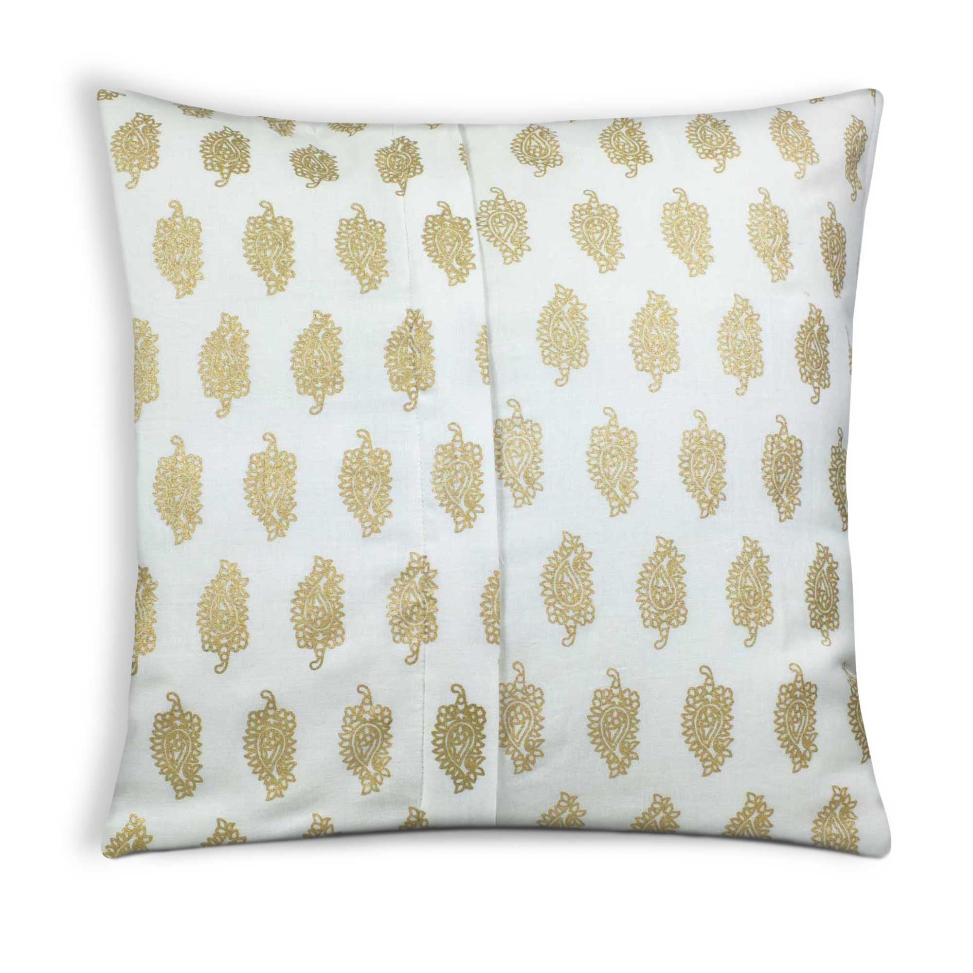 white and gold pasiley cotton pillow cover buy online from India