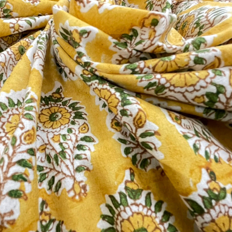 Yellow floral patterned fabric
