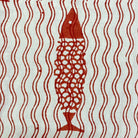 Red fish pattern on a white background with wavy lines