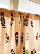 Decorative cotton cafe curtains with poppy floral design in red and blue