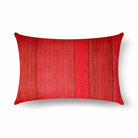 Red striped tussar silk pillow cover showing handwoven texture and natural tussar silk sheen on a neutral background