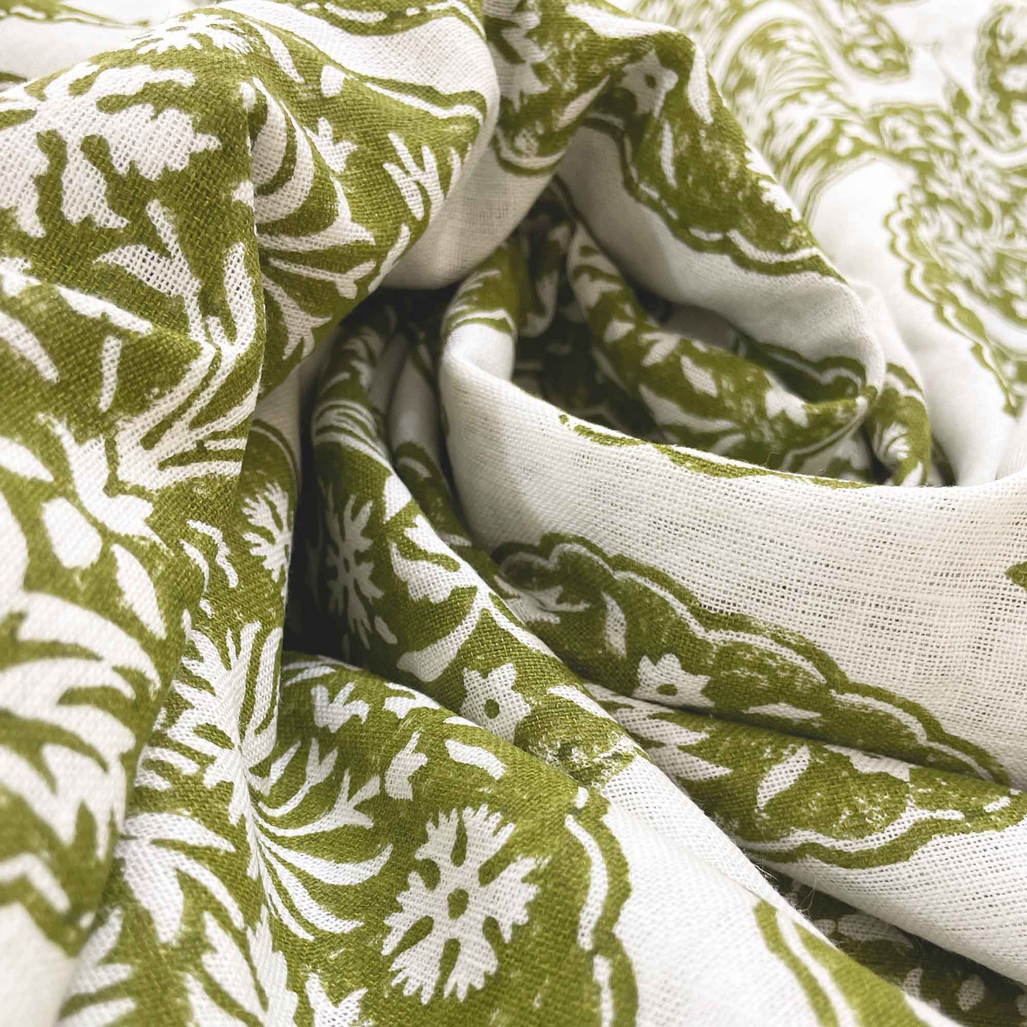 Handblockprinted sage linen fabric by DesiCrafts