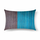 Colorblock silk stripe pillow cover in grey and teal with a modern handwoven pattern and soft natural sheen.