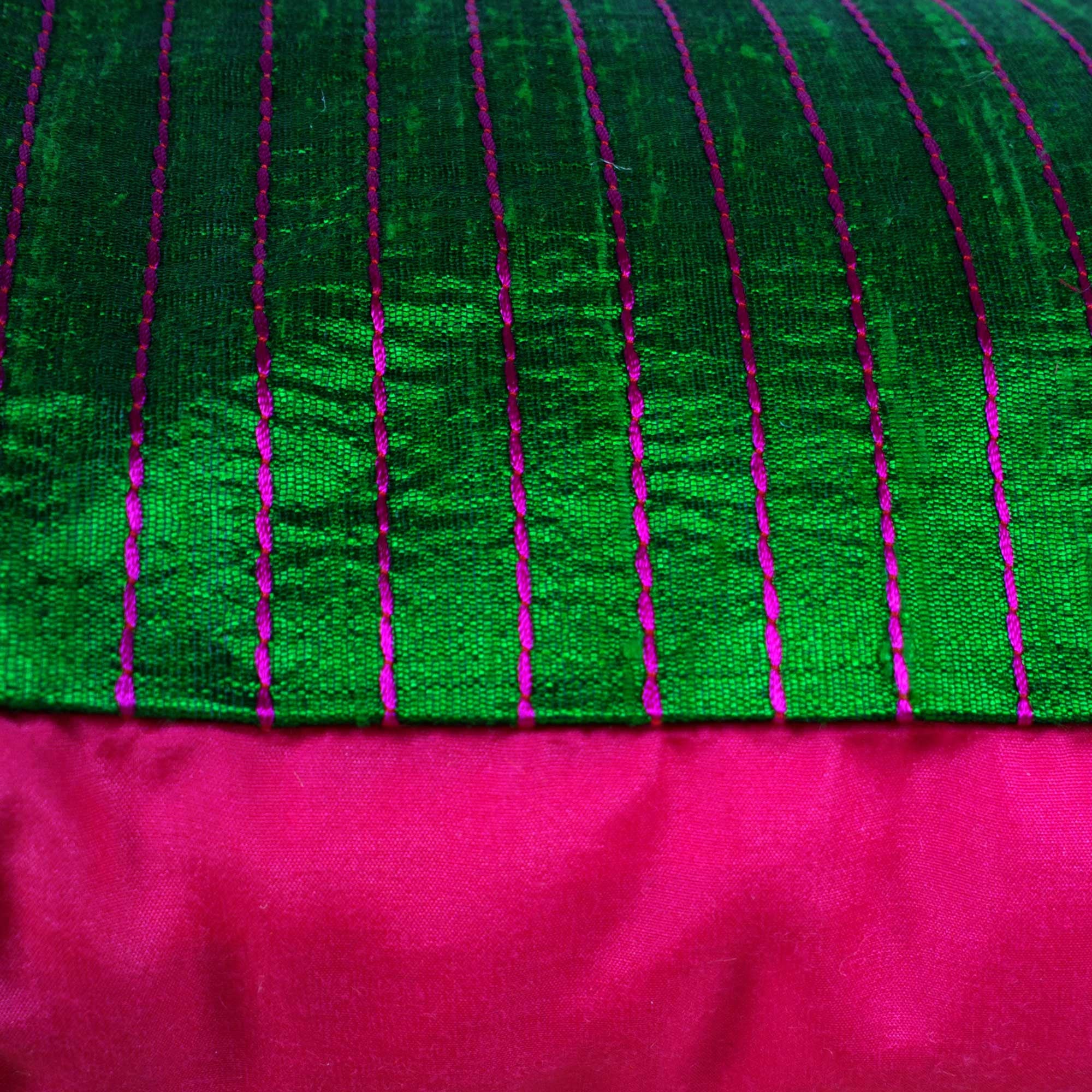 Green and Magenta Raw Silk Pillow Cover