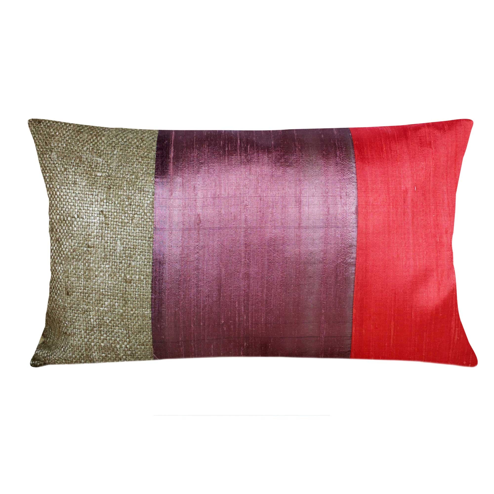 Coral and Rose Quartz Raw Silk Lumbar Pillow Cover Buy Online from DesiCrafts