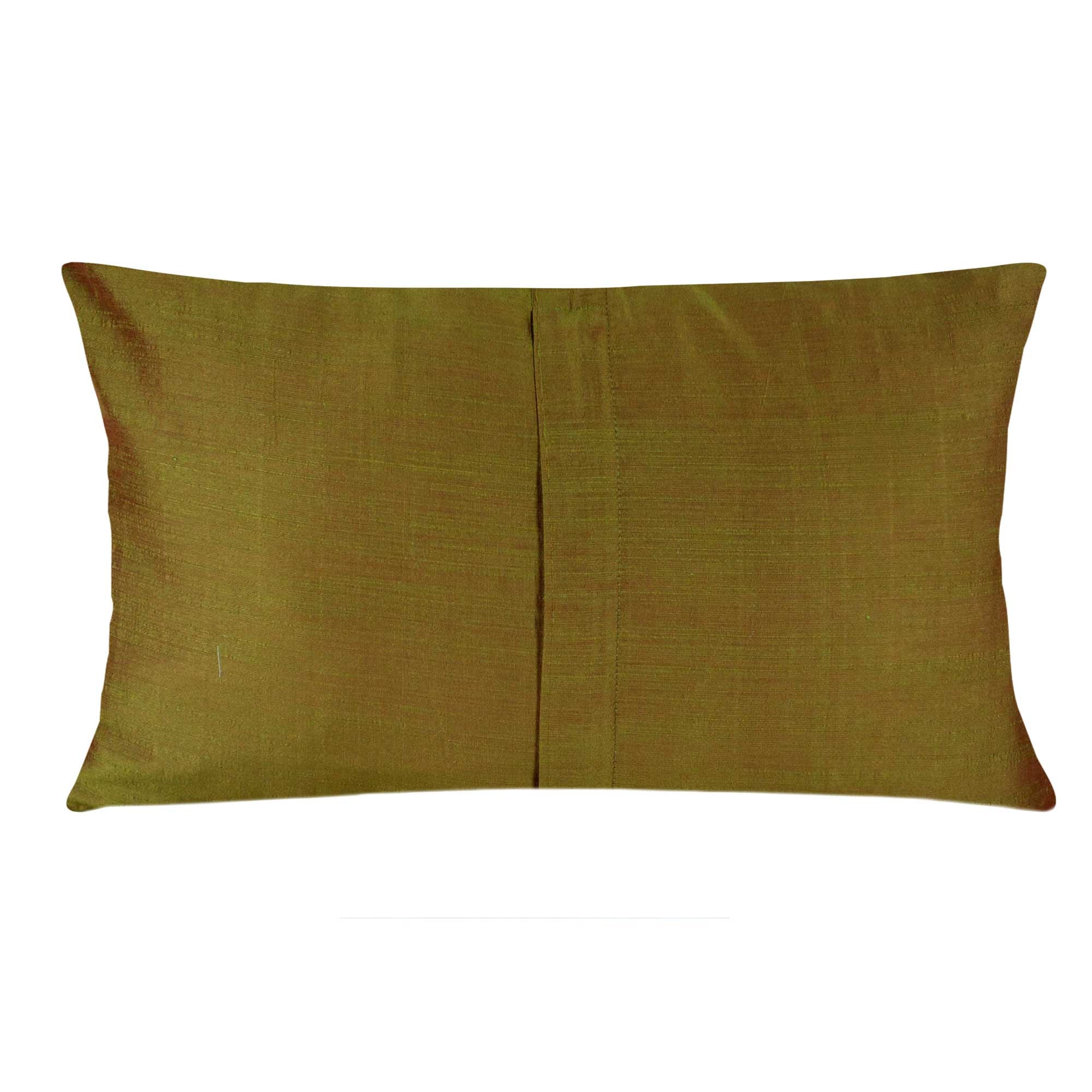 Green and Magenta Raw Silk Lumbar Pillow Cover Buy Online from DesiCrafts