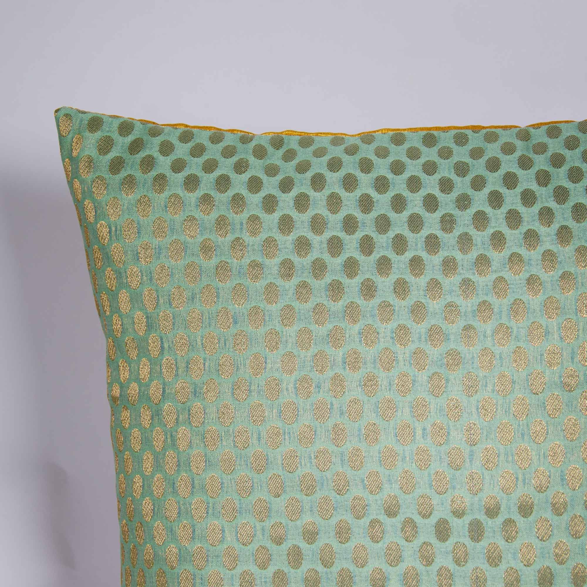 Teal and Gold Polka Dots Silk Cushion Cover