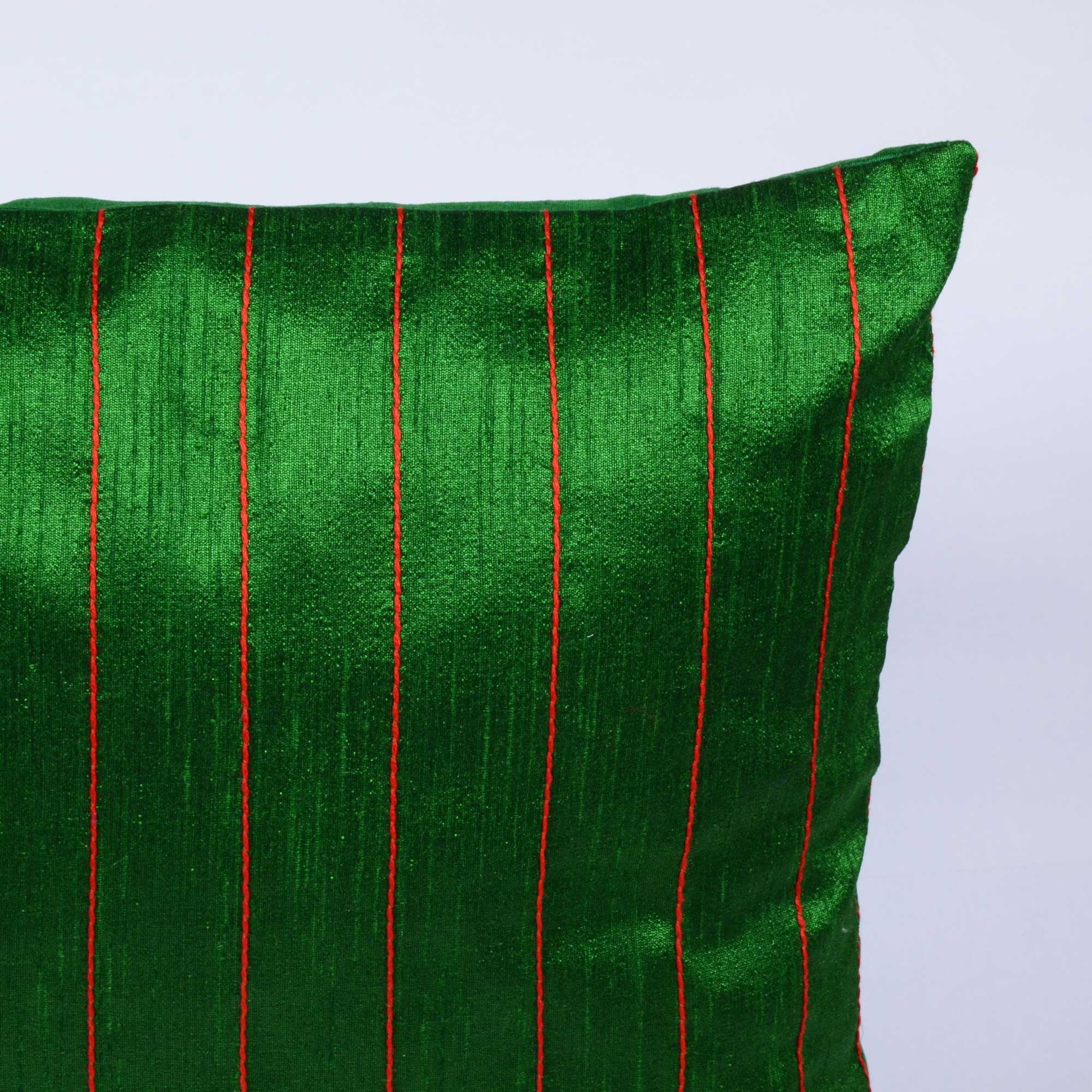 Green and Red Raw Silk Kantha Pillow Cover Buy Online From India