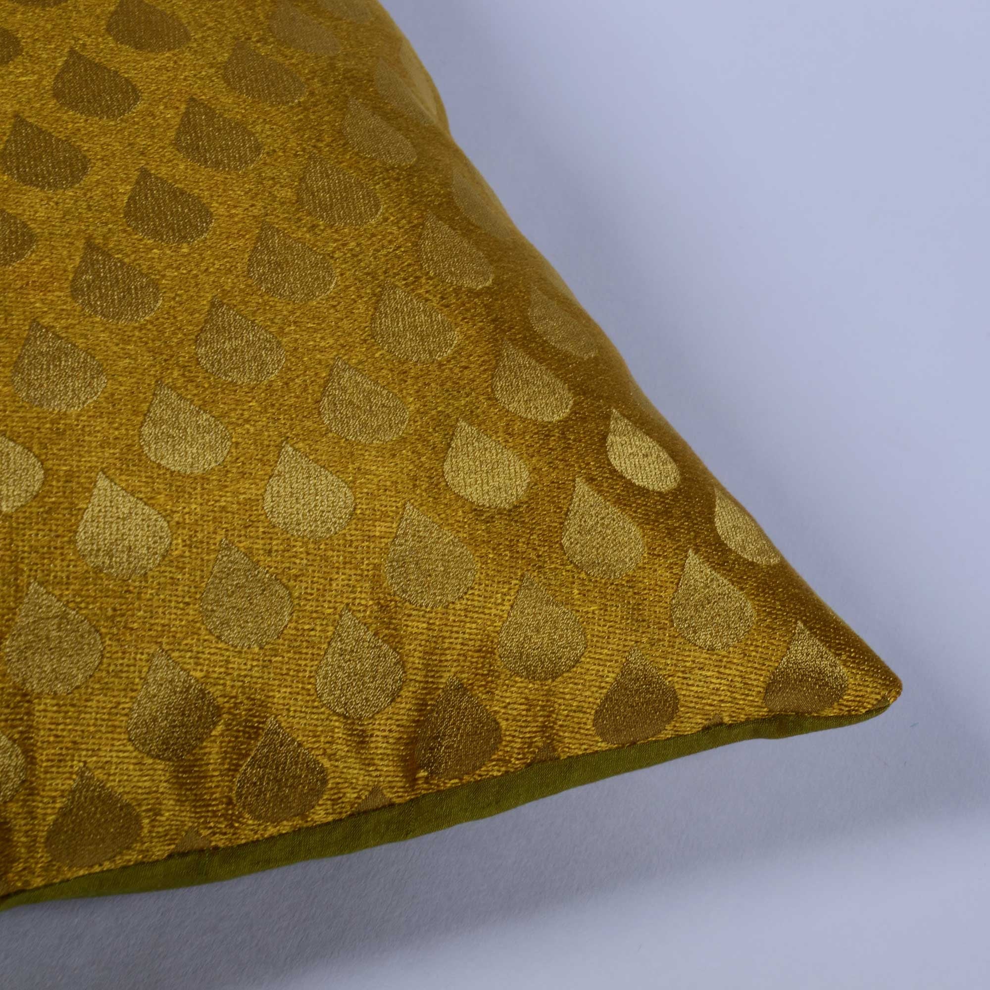 Buy Online DesiCrafts Tear Drop Mustard Olive Brocade Silk Cushion Cover