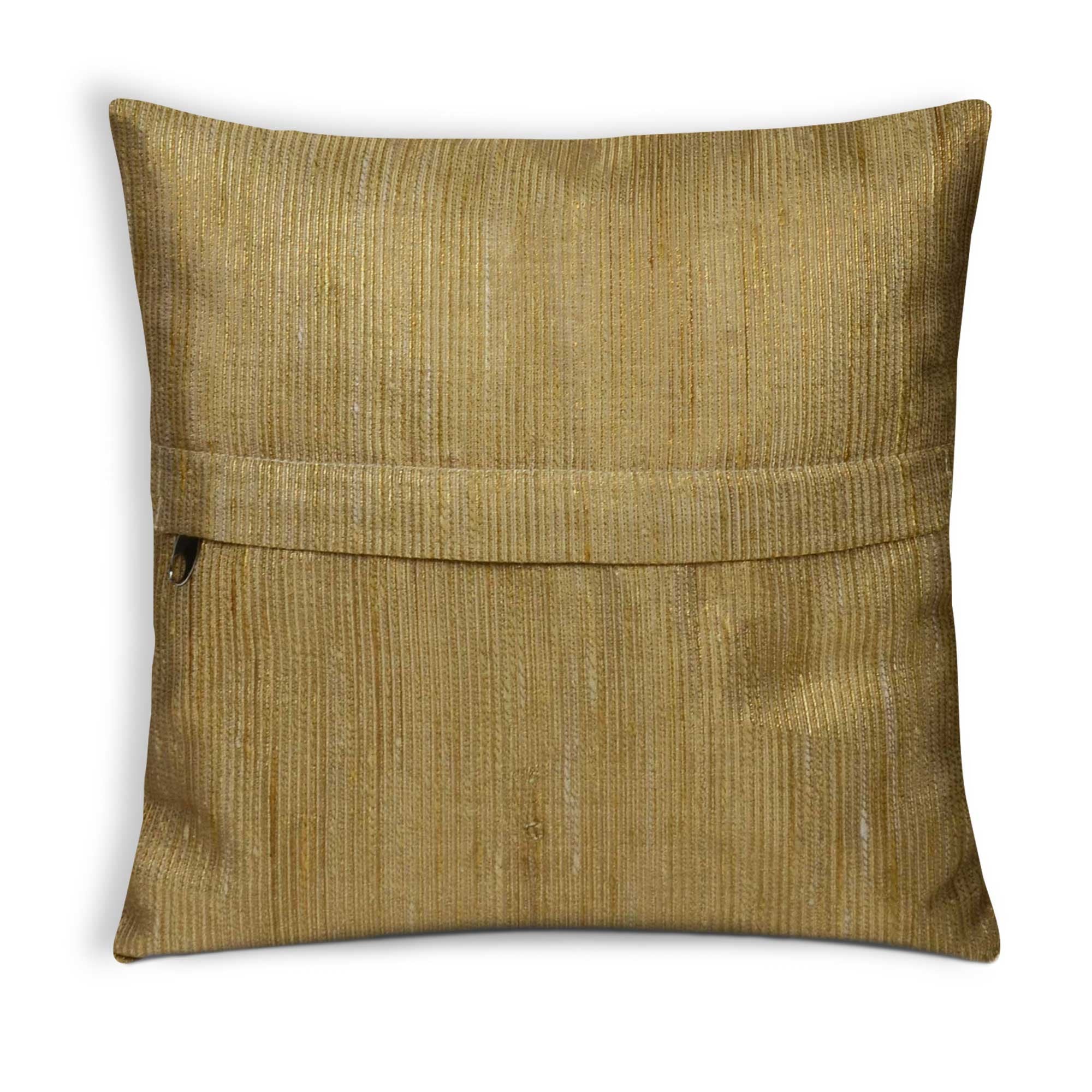 Zipper style Floral Beige Gold Chanderi Pillow Cover