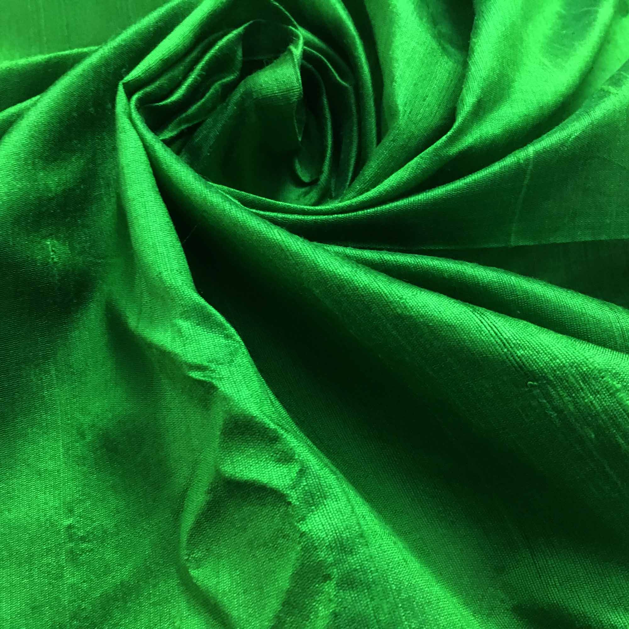 Handwoven Emerald Green Raw Silk Fabric