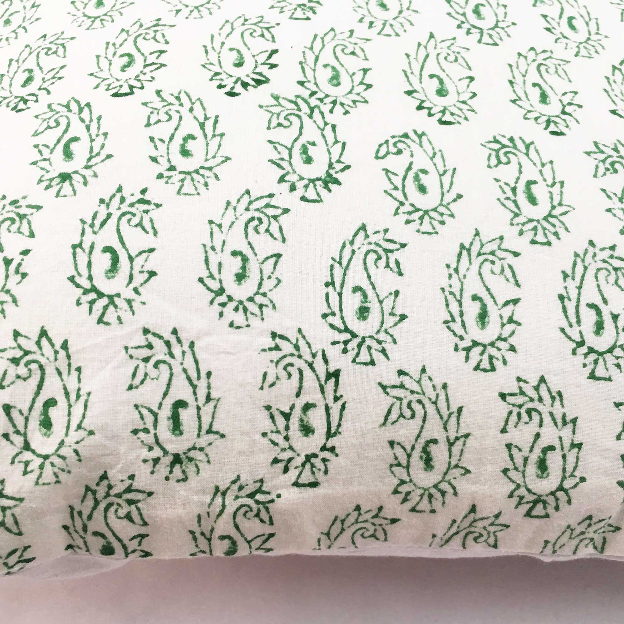 White Green Paisley Print Cotton Cushion Cover