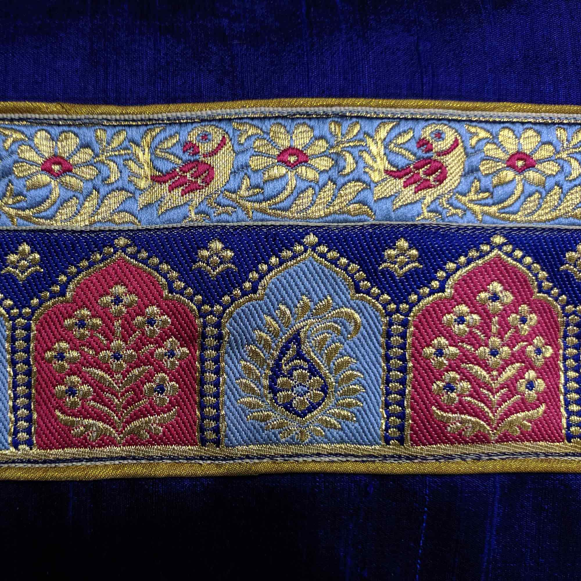 Handmade Temple border raw silk pillow cover