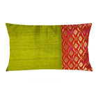 Olive and Orange Floral Raw Silk Lumber Pillow Cover Buy Online From DesiCrafts