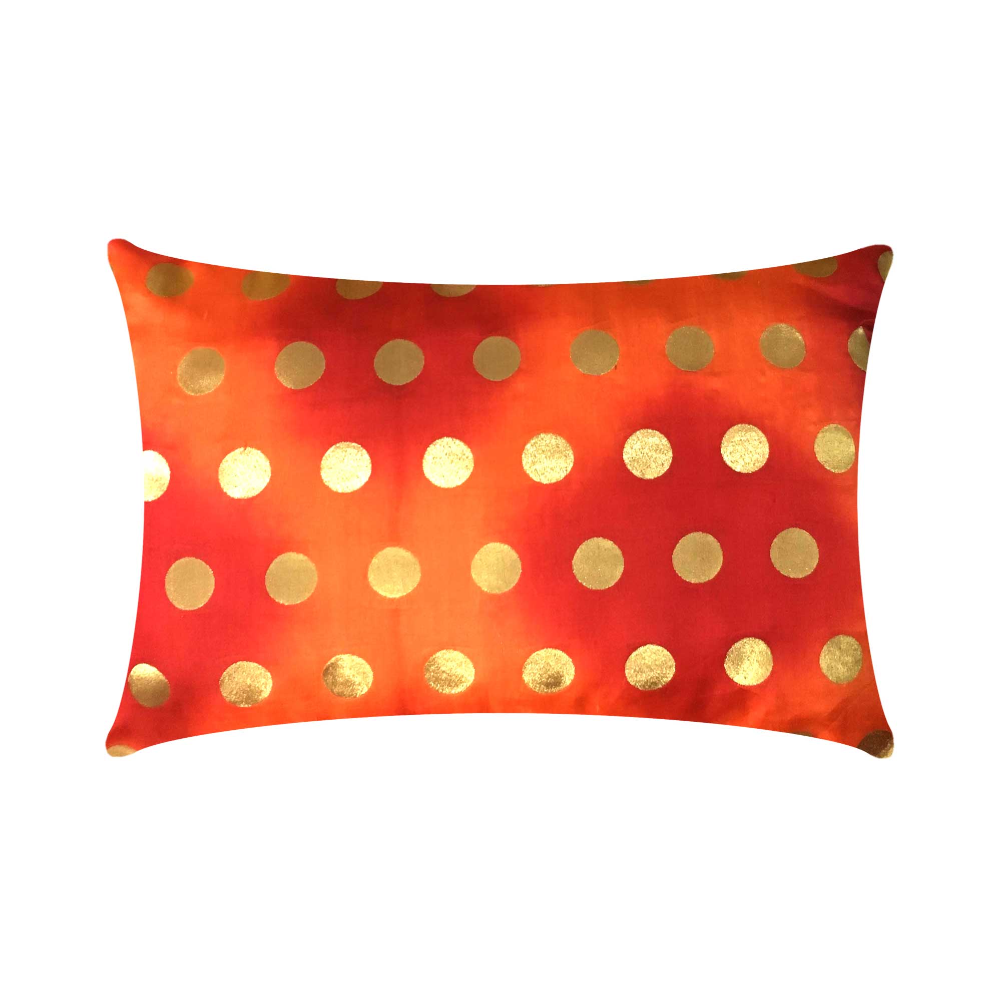 orange and gold polka dots silk pillow cover