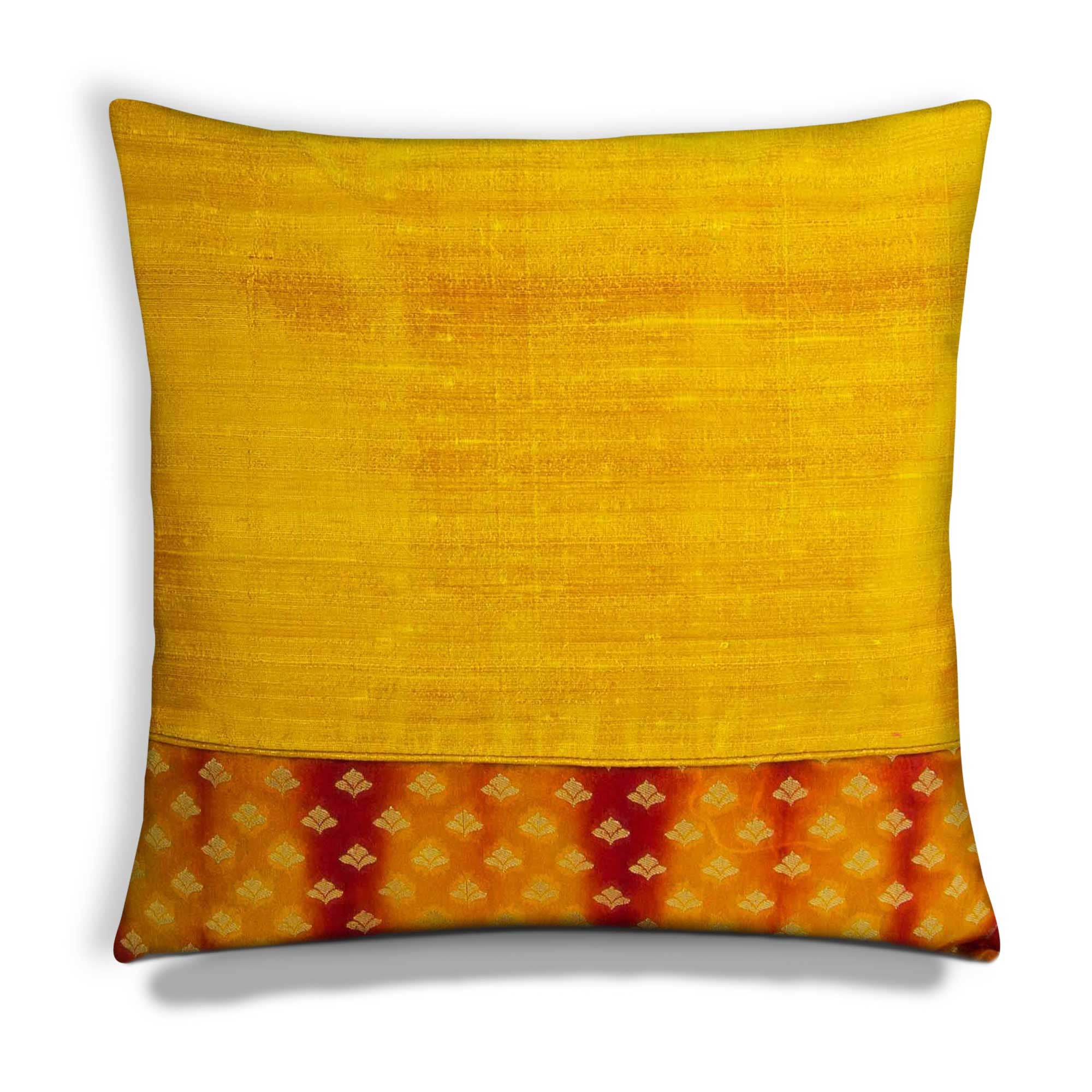 orange and yellow shibori silk cushion cover