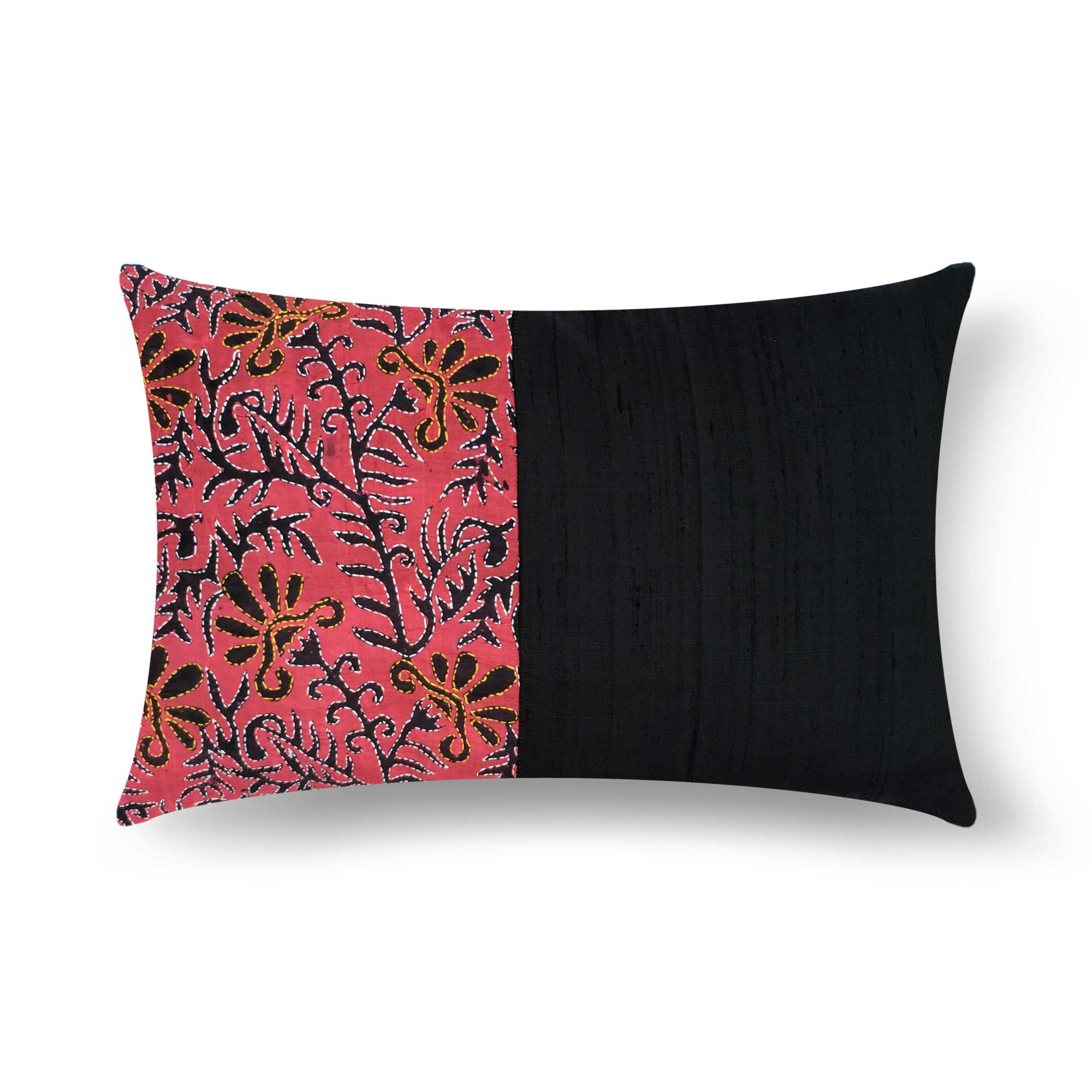 Kantha embroidery silk pillow cover