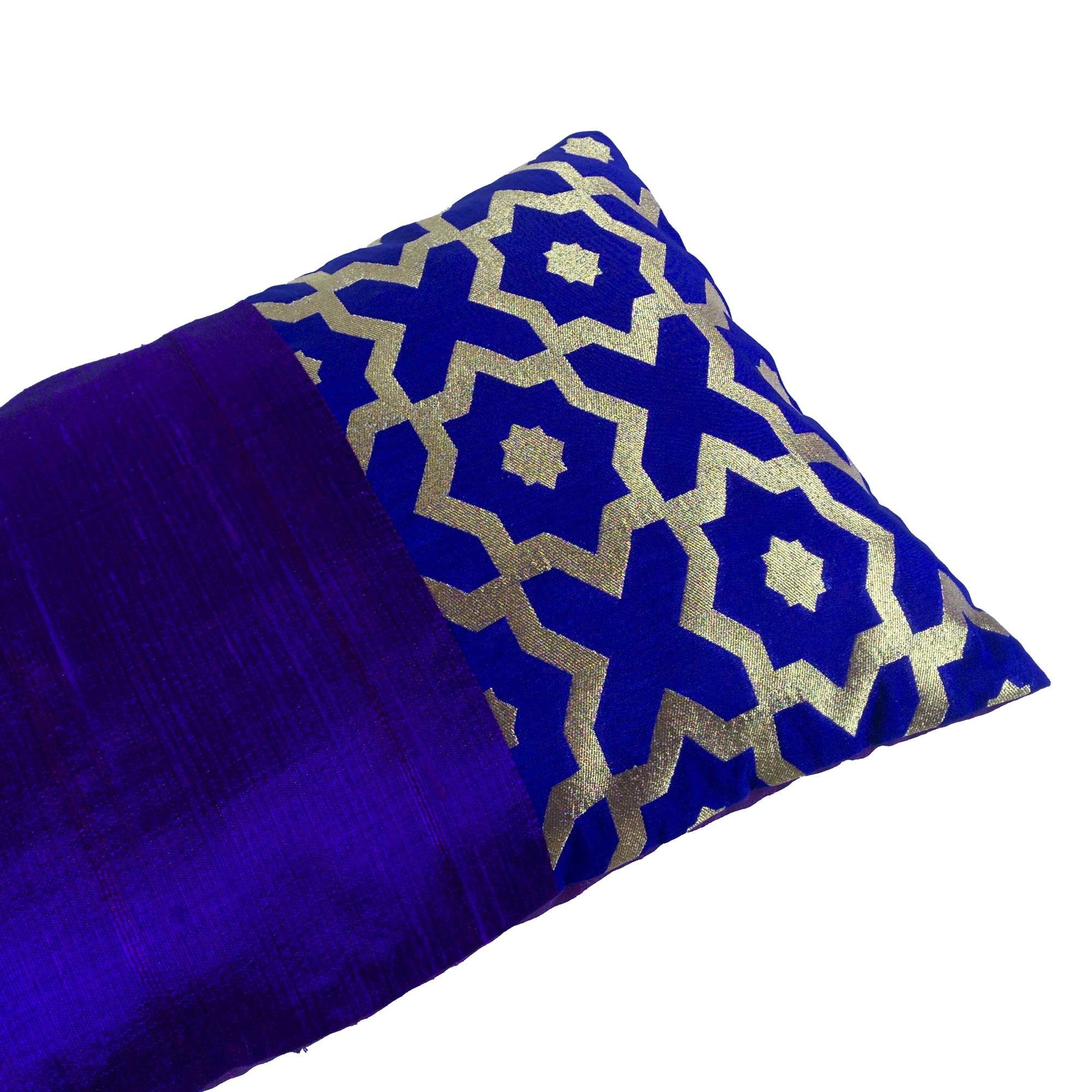 Royalblue and Gold Damask Raw Silk Lumber Pillow Cover Buy Online From India