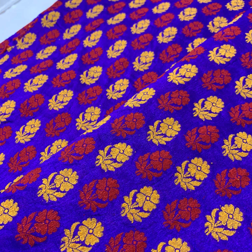 Purple Multicolor Floral Jacquard Silk Fabric