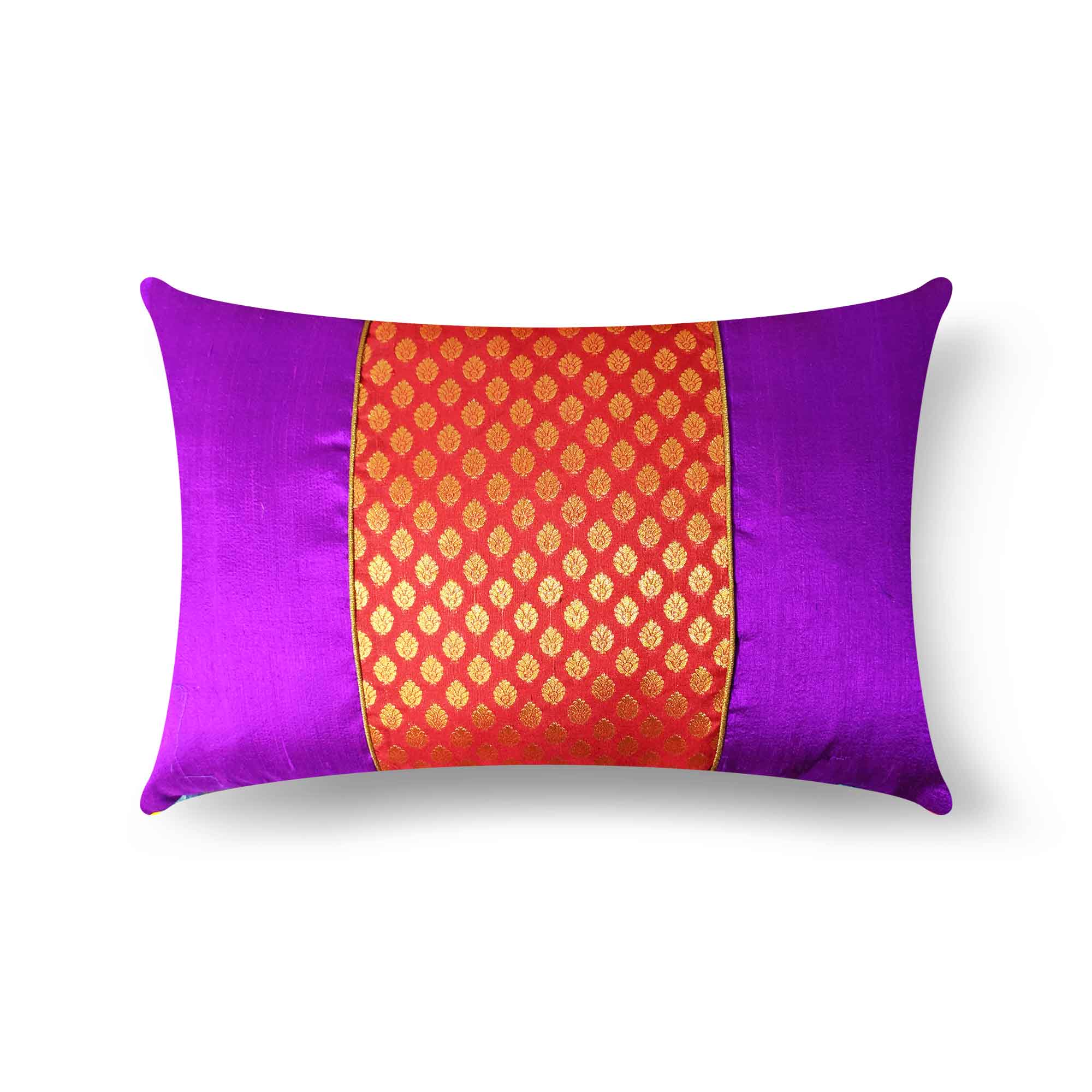 Red and Purple Banarasi Silk Pillow