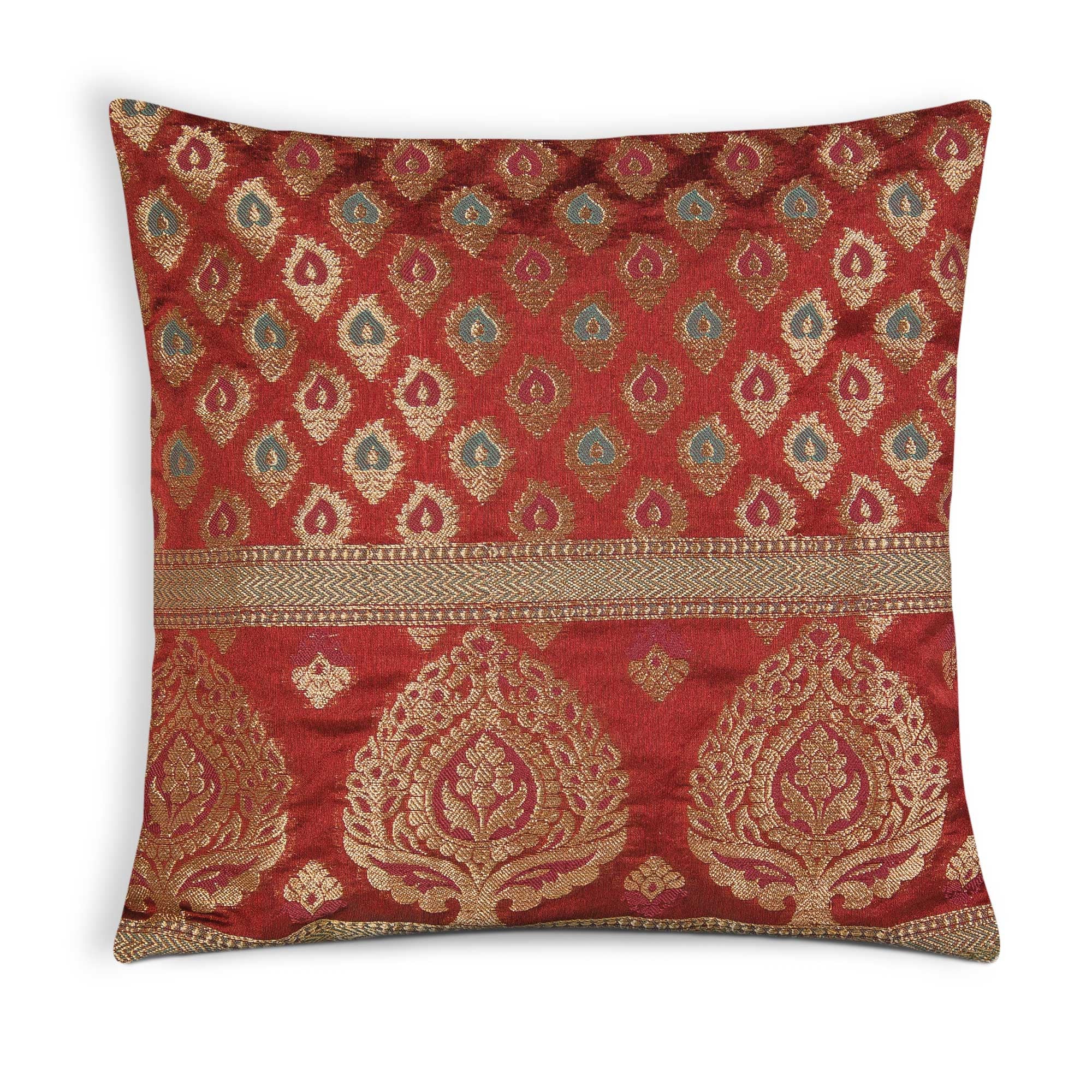 red and gold silk pillow cover