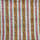 Striped Kalamkari Fabric in Red Blue and Mustard