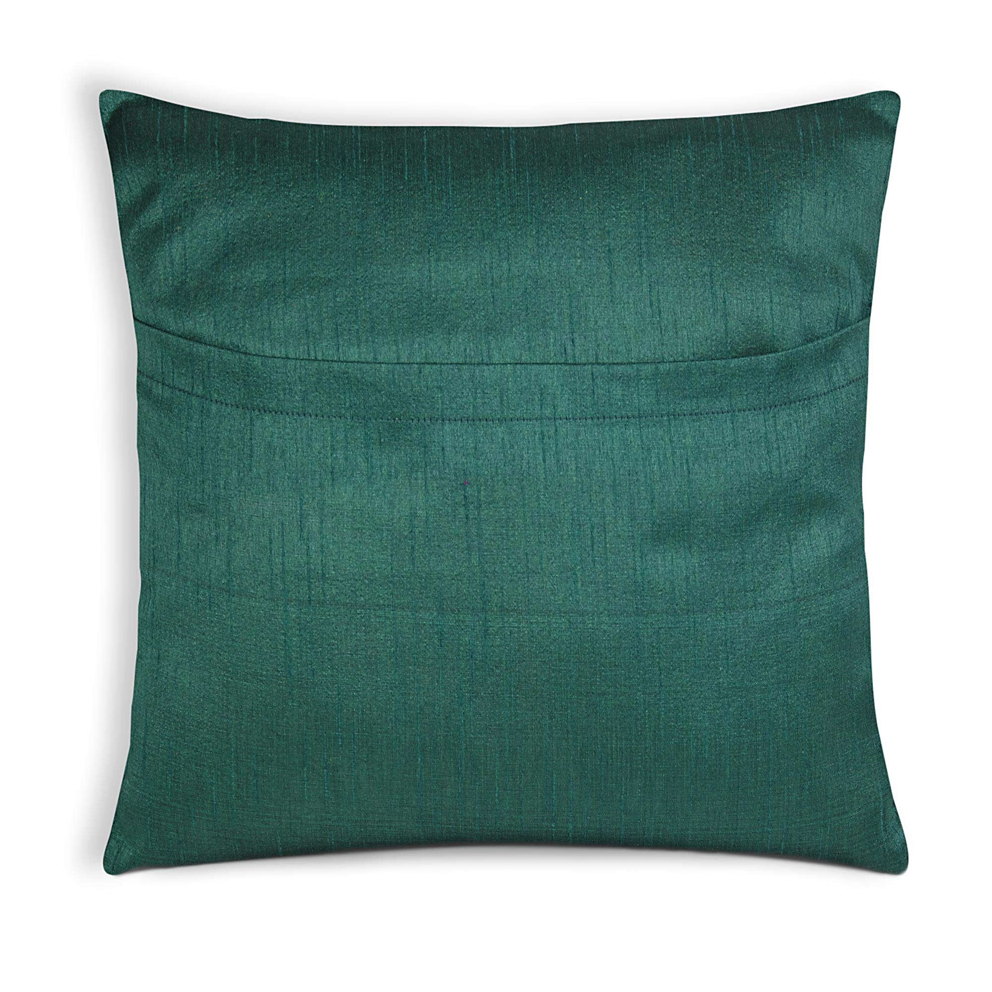 Green and Gold Floral Chanderi Silk Pillow Cover