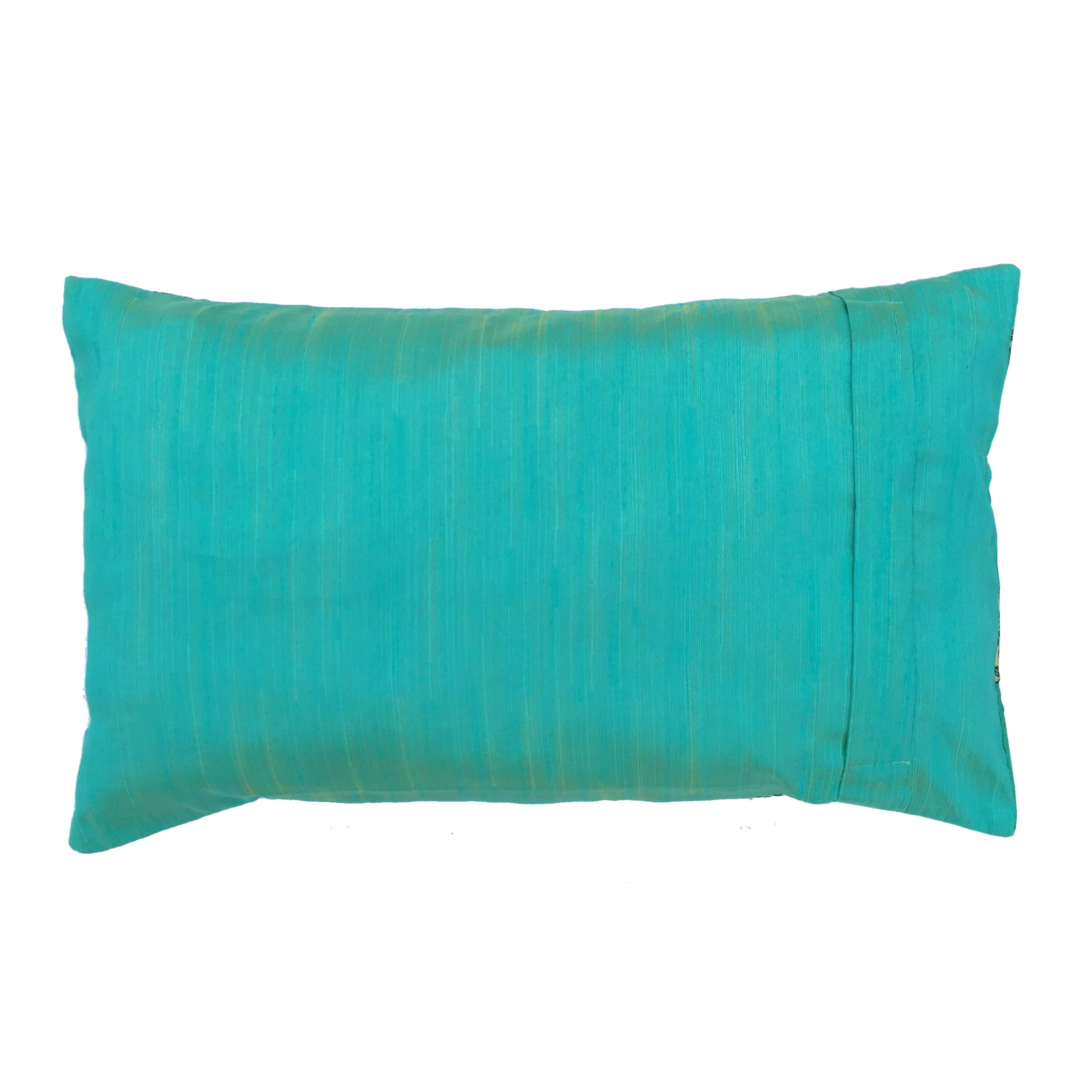 Teal Gold Hot Pink Silk Lumbar Pillow Cover