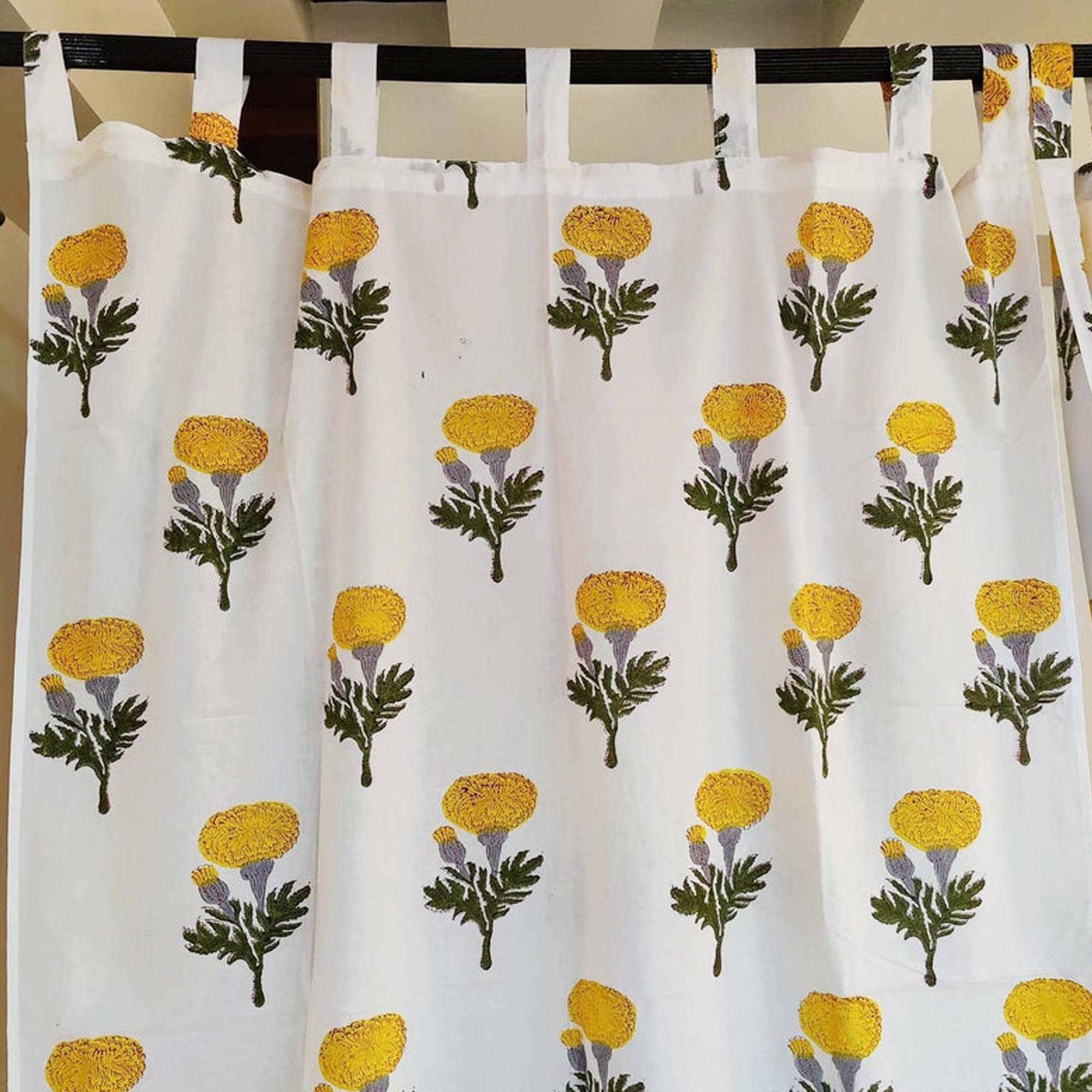 Yellow Block Printed Curtains